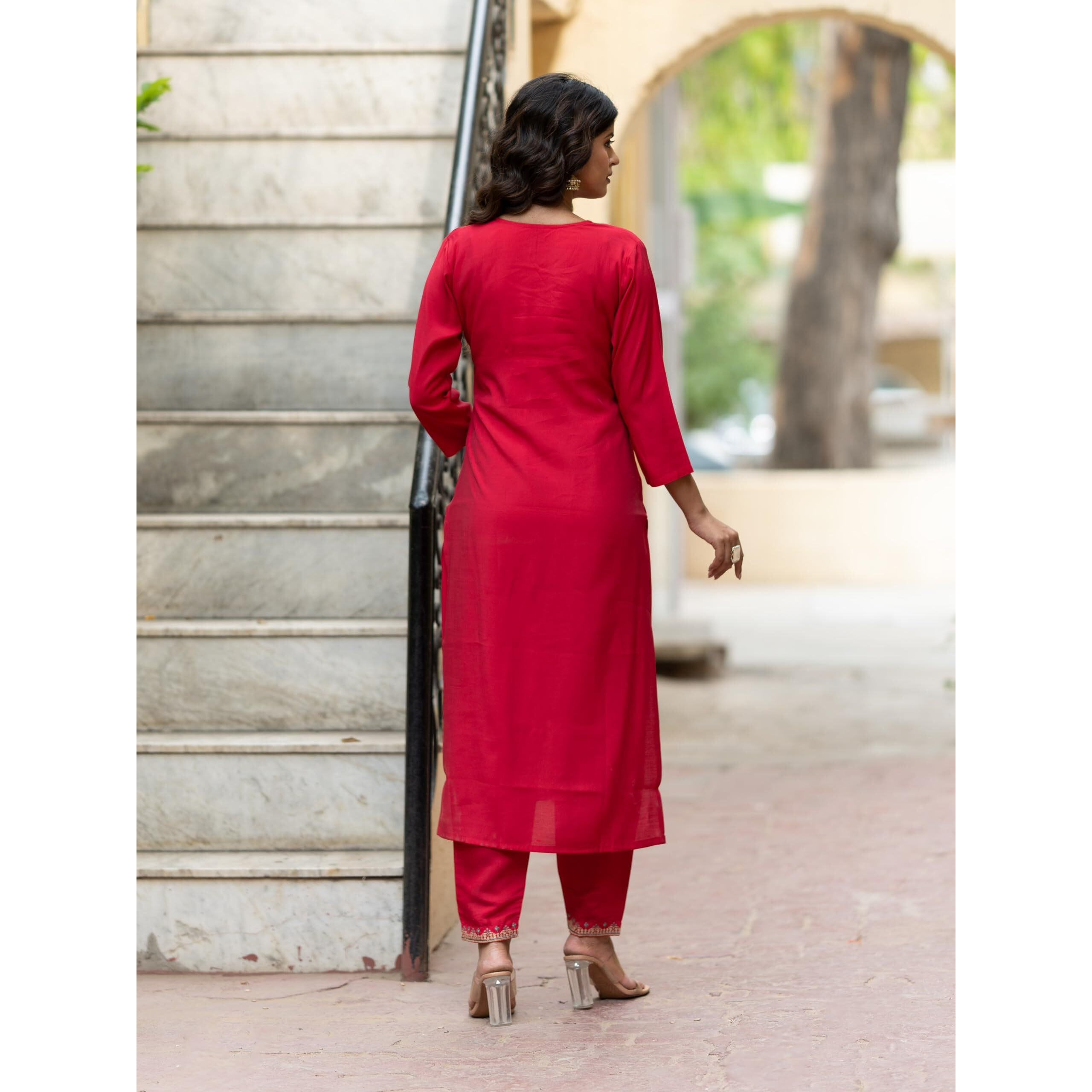 Navlik Women's Viscose Chanderi Embroidered Straight Kurta with Pant and Dupatta Sets (S-Mitali)