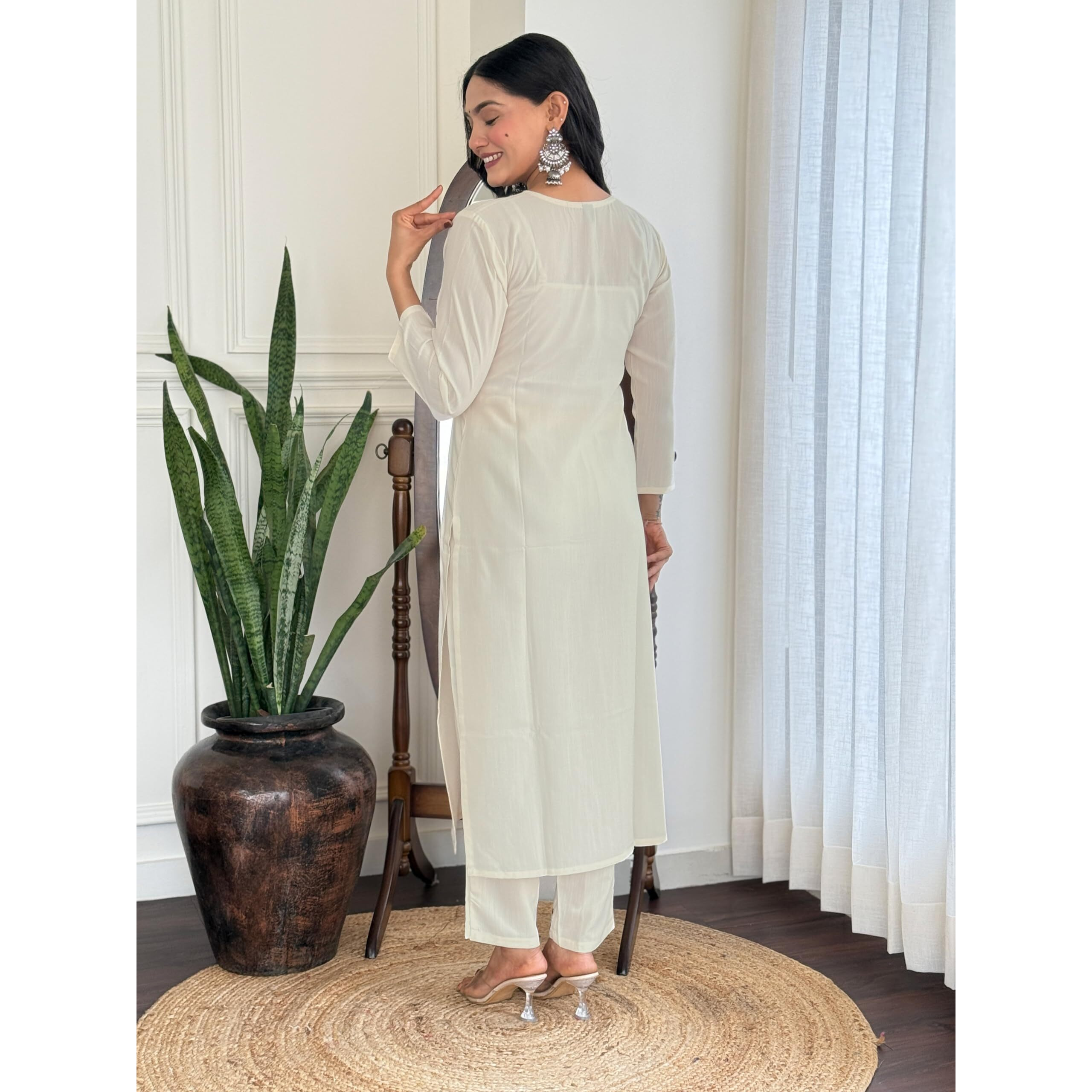 Navlik Women's Viscose Rayon Embroidered Straight Kurta with Pant and Dupatta Sets (S-Reshma)