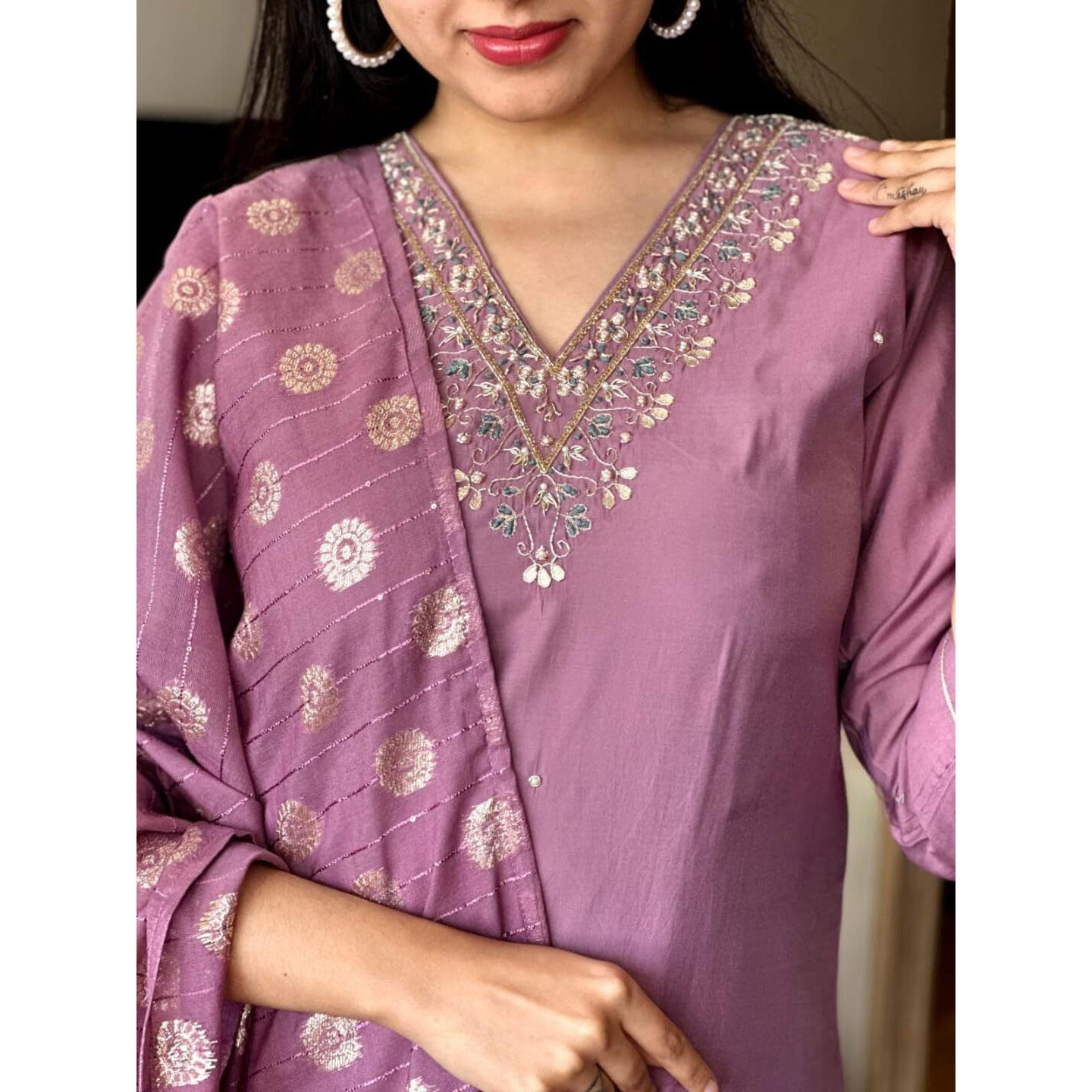 Navlik Women's Chanderi Viscose Embroidered Straight Kurta with Pant and Dupatta Sets (S-Riga)