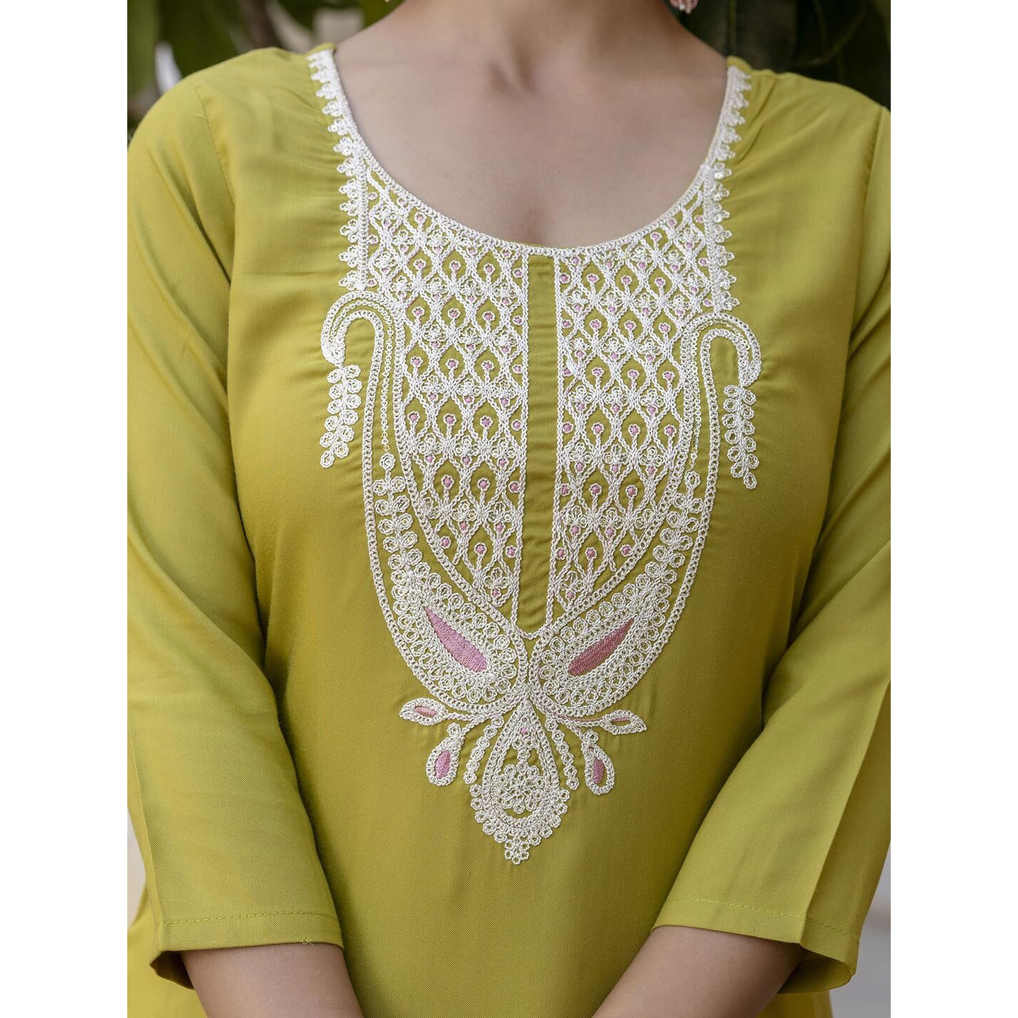 Navlik Women's Lemon Yellow Slub Magic Embroidered Straight Kurta with Slub Magic Pant and Chanderi Printed Dupatta Sets (NK-SRS-112)