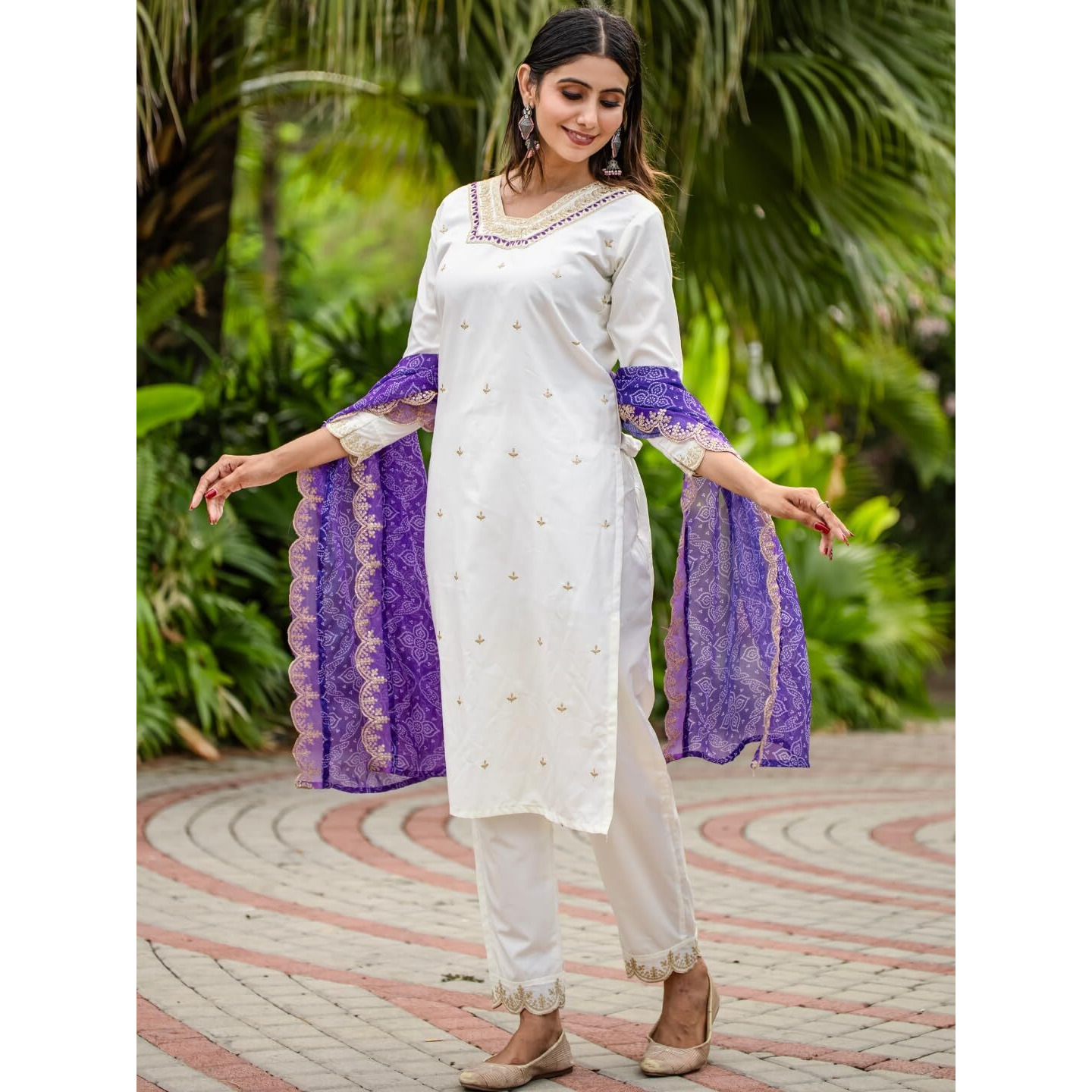 Navlik Women's Off White Roman Silk Embroidered Straight Kurta with Roman Silk Pant and Taby Embroidered Dupatta Sets (NK-STYL-Apexa)