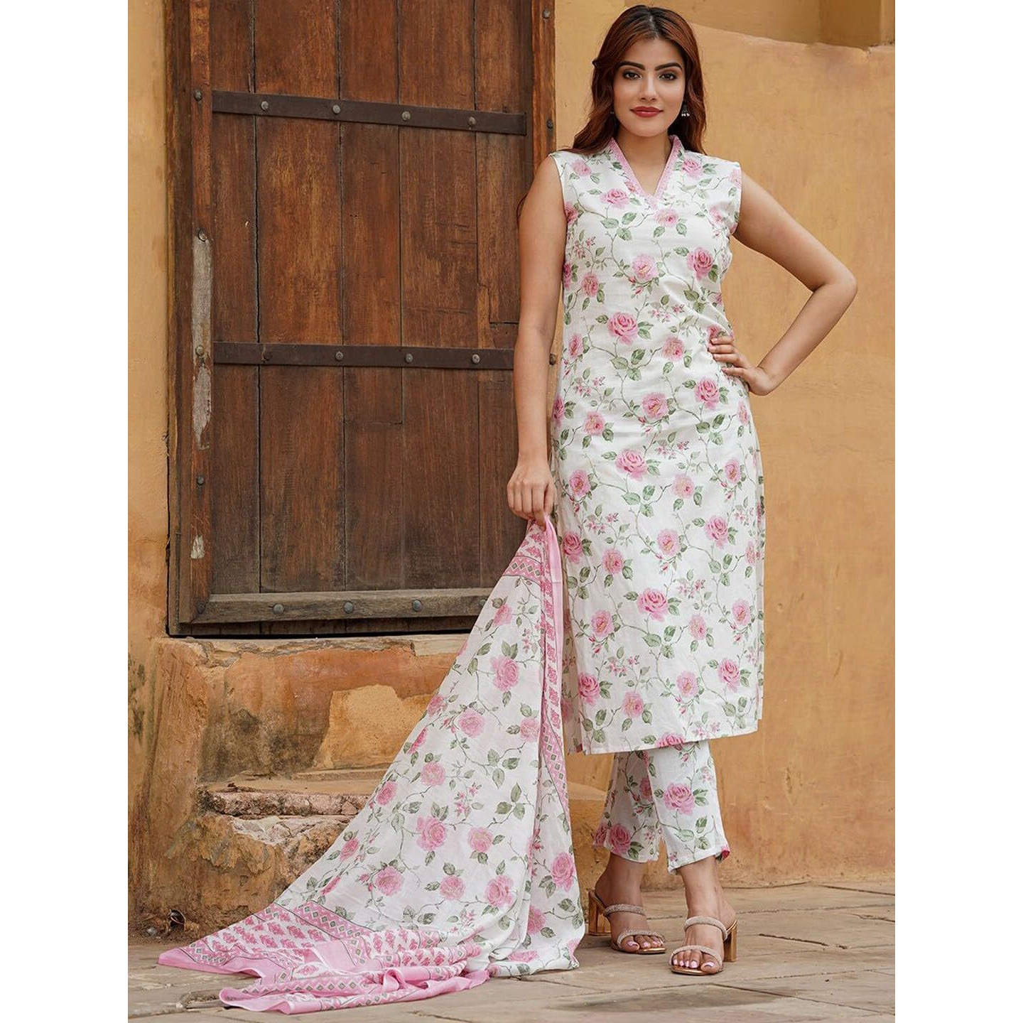 Navlik Women's Cotton Straight Kurta with Pant and Printed Dupatta Sets (STYL-Damini)