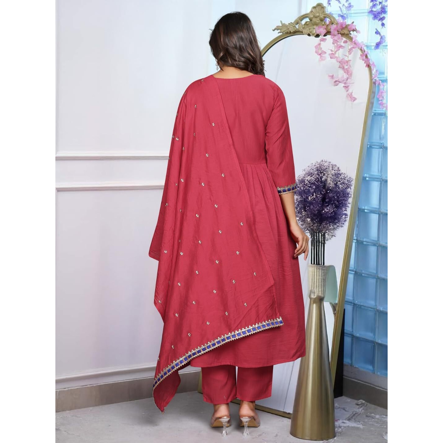 Navlik Women's Chinon Embroidered Straight Kurta Pant and Dupatta Sets (STYL-Morlo)
