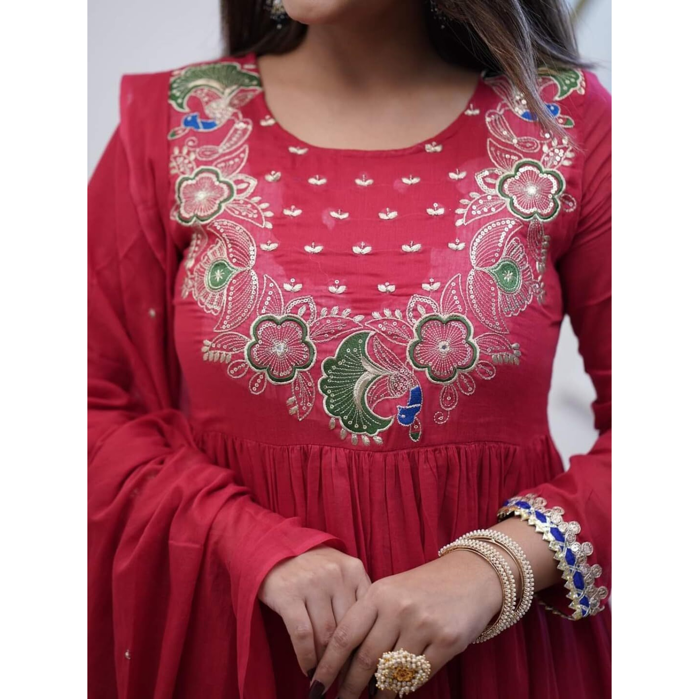 Navlik Women's Chinon Embroidered Straight Kurta Pant and Dupatta Sets (STYL-Morlo)