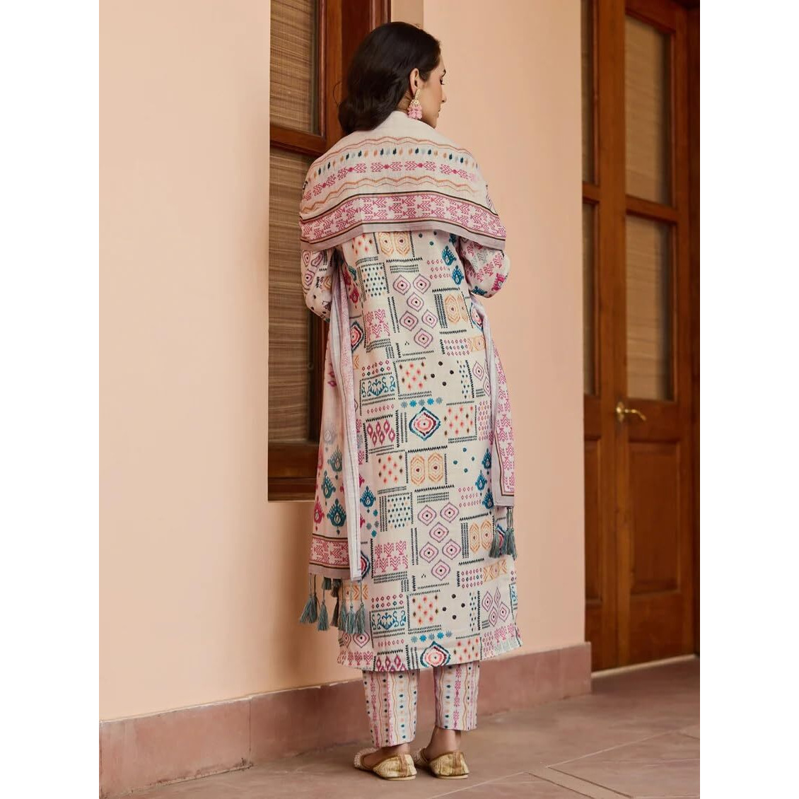 Navlik Women's Chiku Cotton Printed Straight Kurta with Cotton Pant and Chanderi Cotton Printed Dupatta Sets (NK-STYL-Reha)