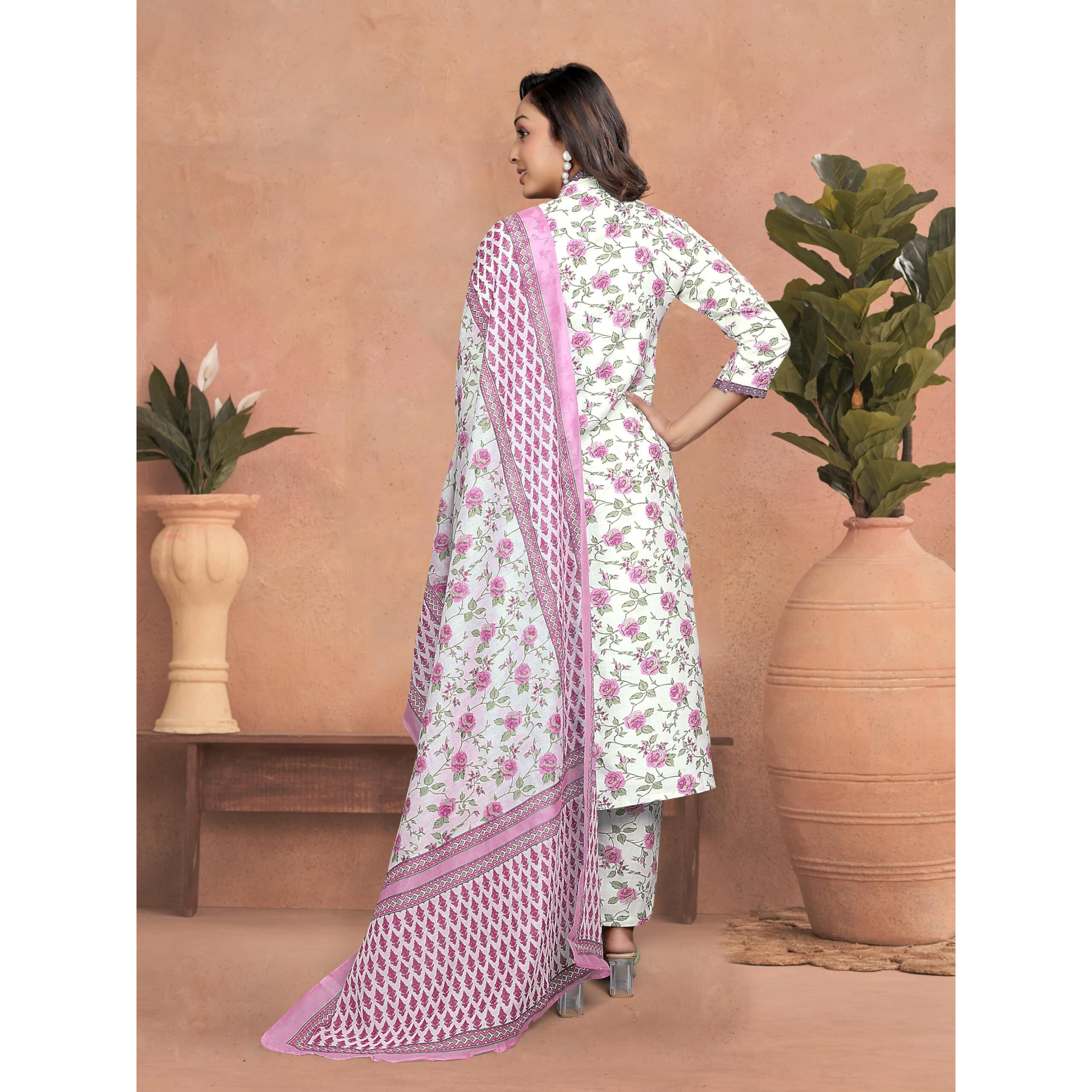 Navlik Women's Cotton Printed Straight Kurta with Pant and Dupatta Sets (STYL-Sangini)
