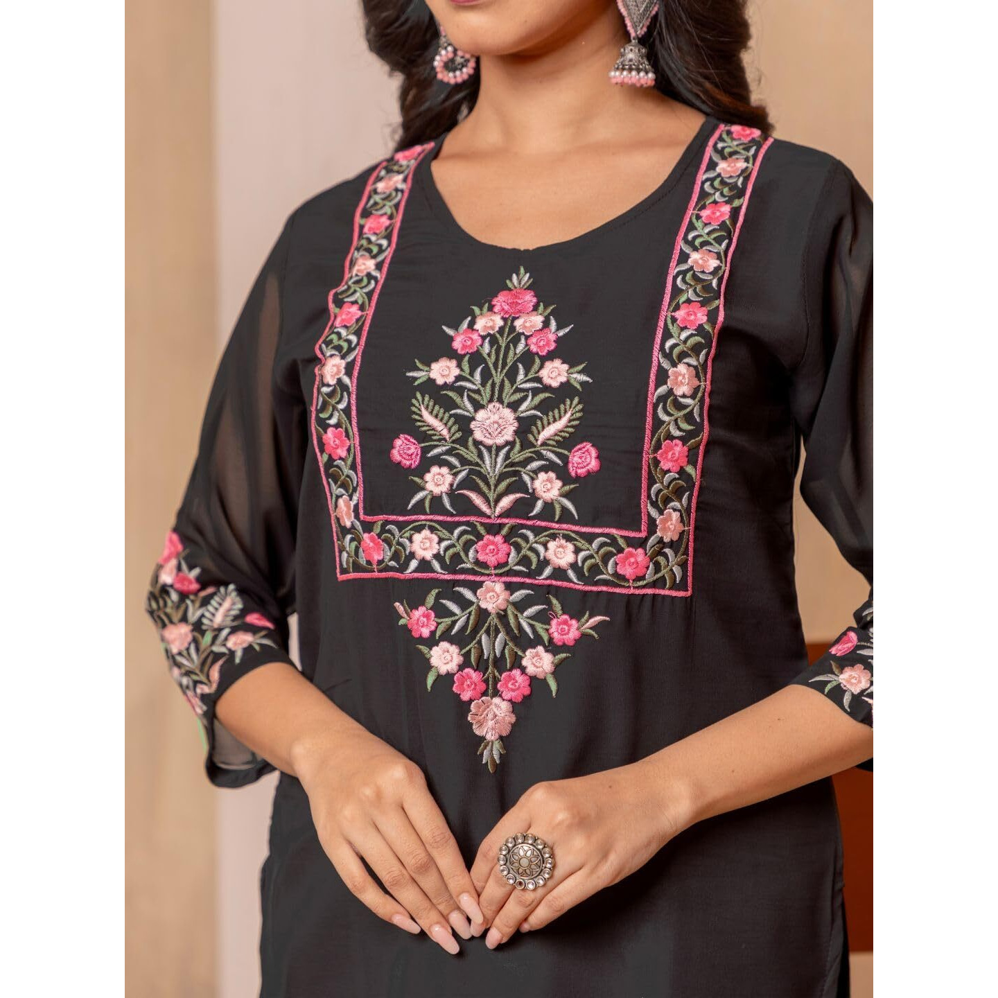 Navlik Women's White Georgette with Inner Embroidered Straight Kurta with Georgette with Cotton Inner Pant and Georgette Embroidered Dupatta Sets (NK-STYL-Suchi)