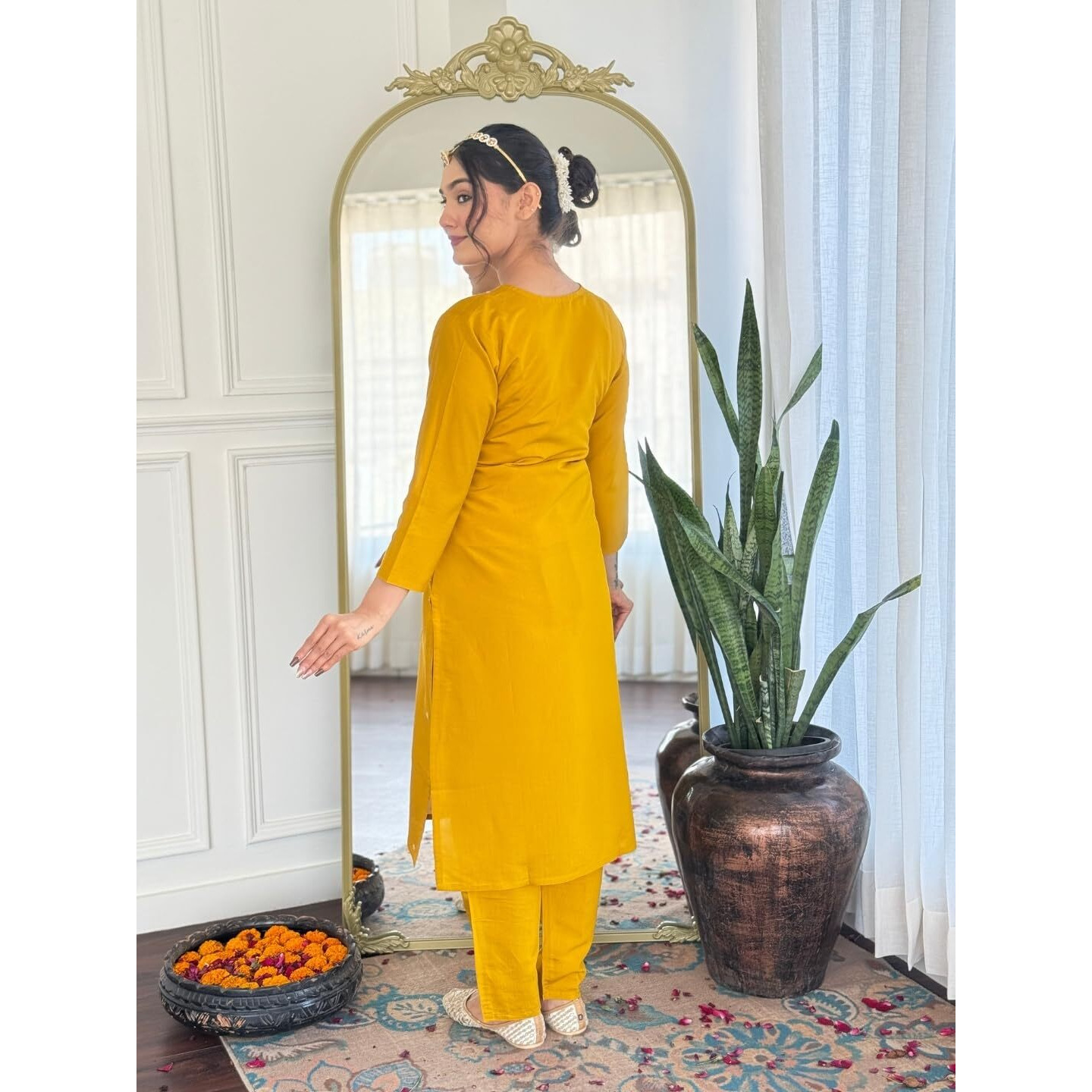 Navlik Women's Chanderi Viscose Embroidered Straight Kurta Pant and Dupatta Sets with 3/4 Sleeve Boat Neck Calf Length | Salwar Suit Set