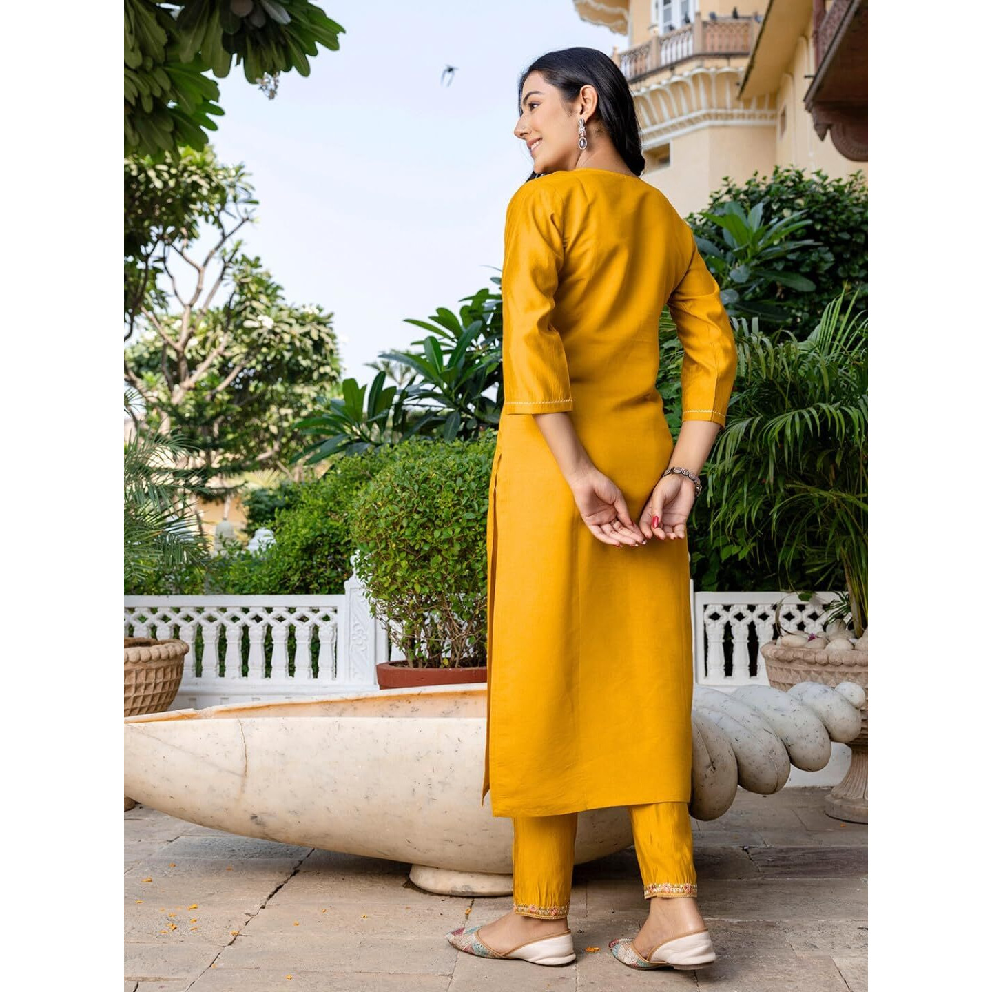 Navlik Women's Chanderi Viscose Embroidered Straight Kurta with Pant and Dupatta Sets (S-Zia)