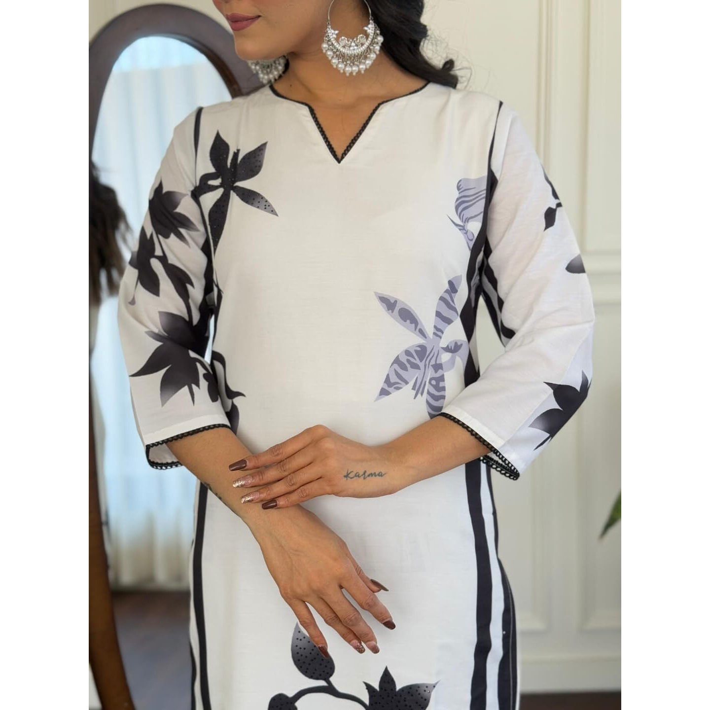 Navlik Women's Muslin Printed A-Line Kurta Rayon Pant and Dupatta Sets (V-Aasma)
