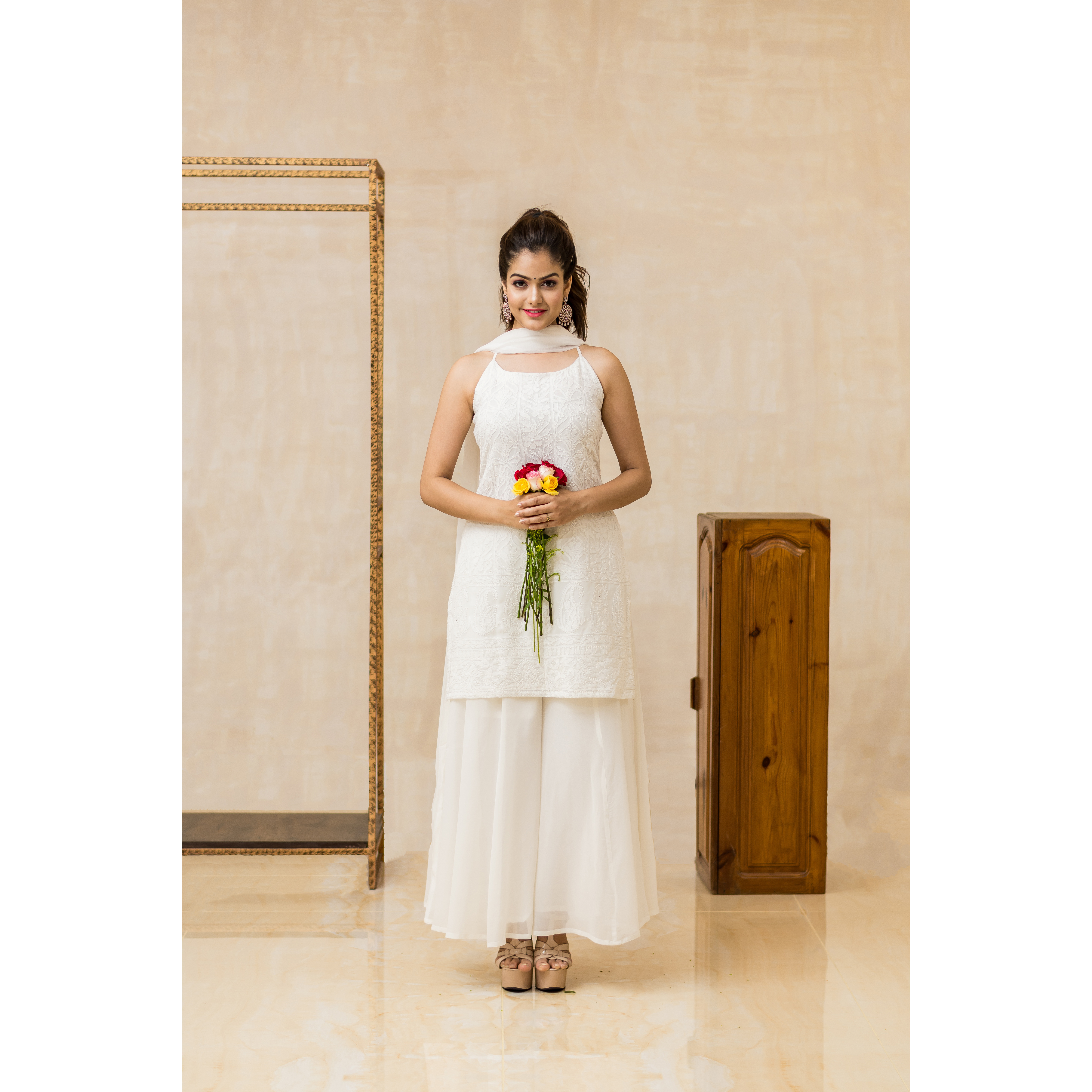 White Chikankari Viscose Georgette Suit Set