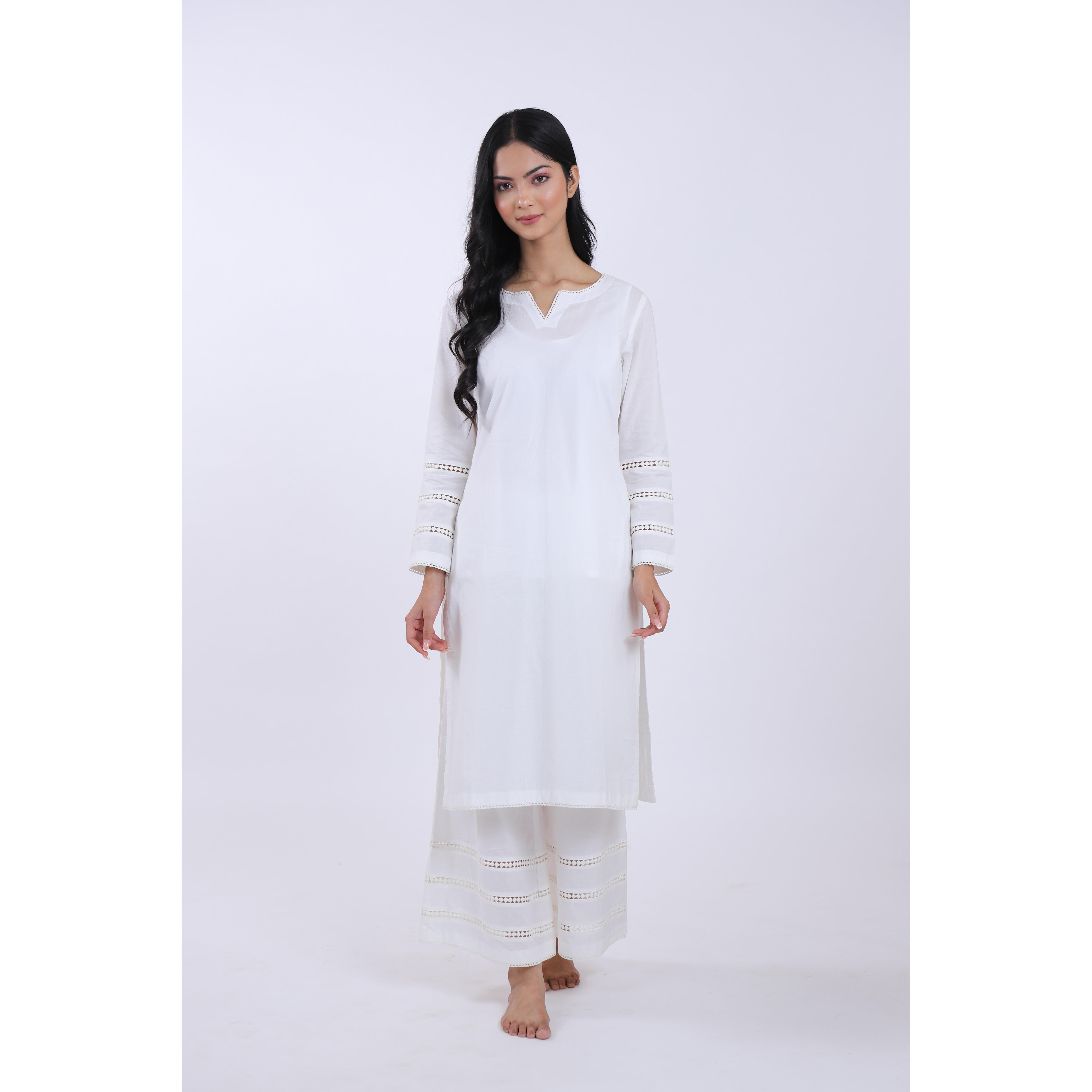 White Organic Cotton Kurta With Flared Palazo