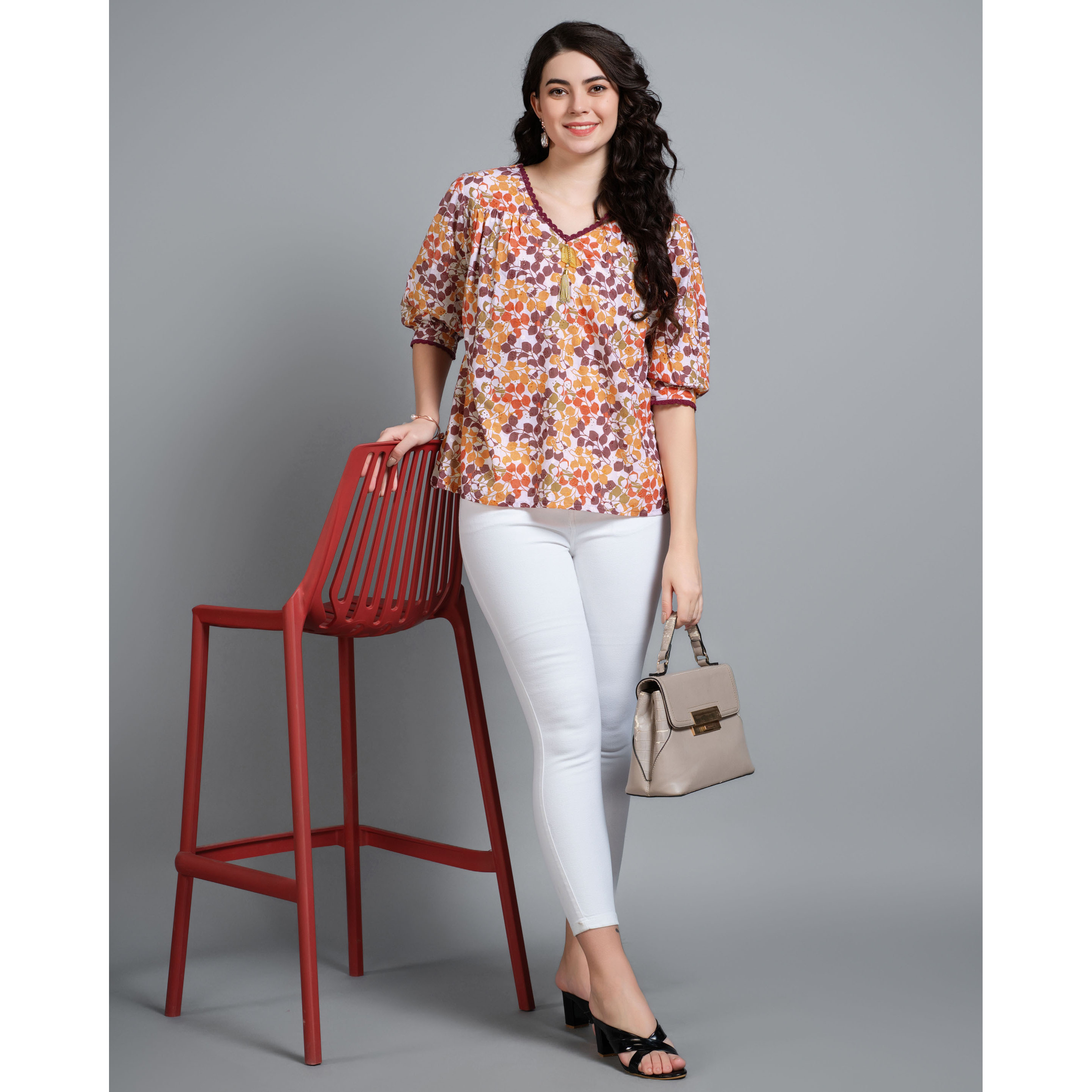 MOJILAA Women's Multicolor Pure Cotton Blend Abstract Bored Schiffli Embroidered A-line Top (Size S, Color Multicolor)