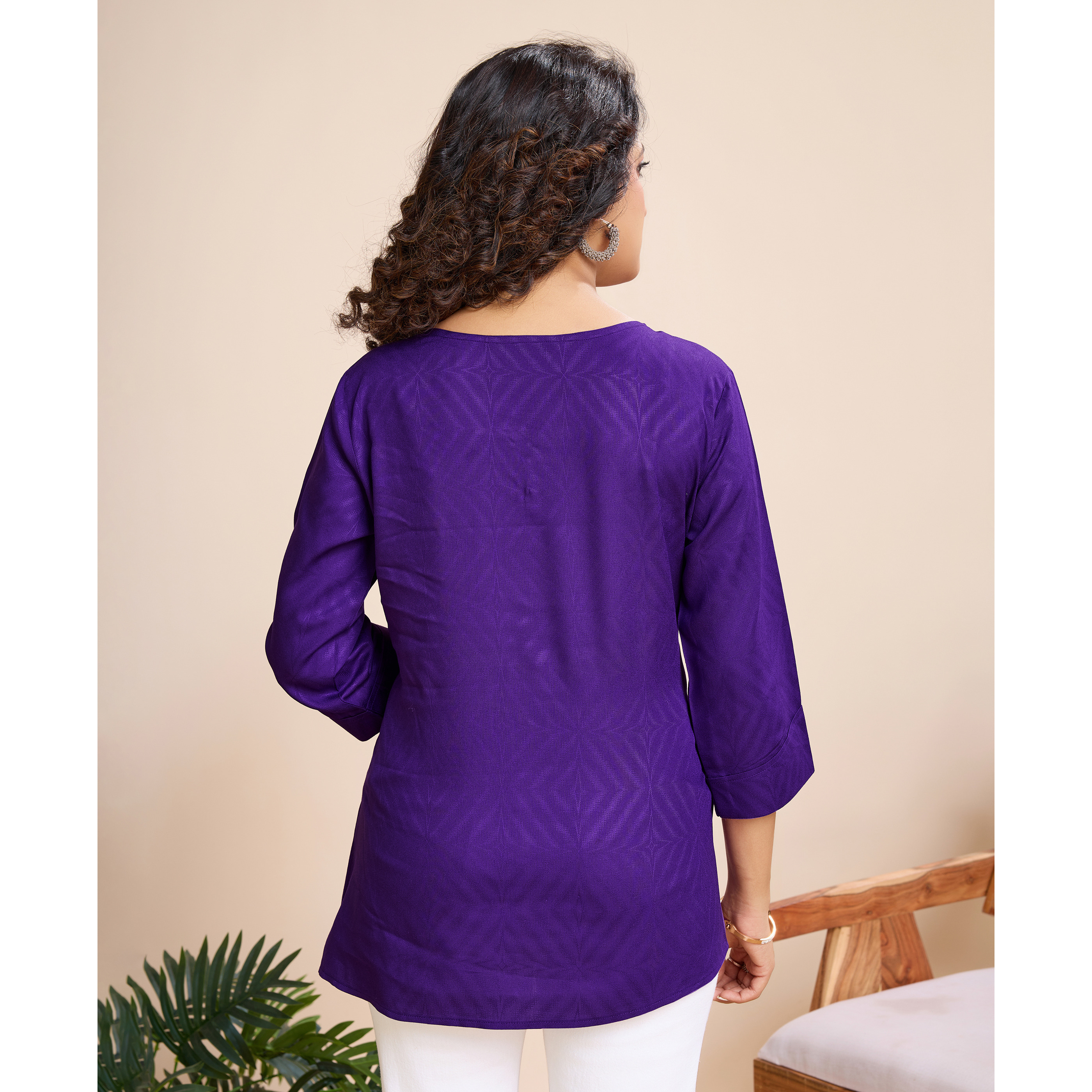 MOJILAA Women's Purple Pure Viscose Floral Embroidered Gathered or Pleated Top (Size S, Color Purple)