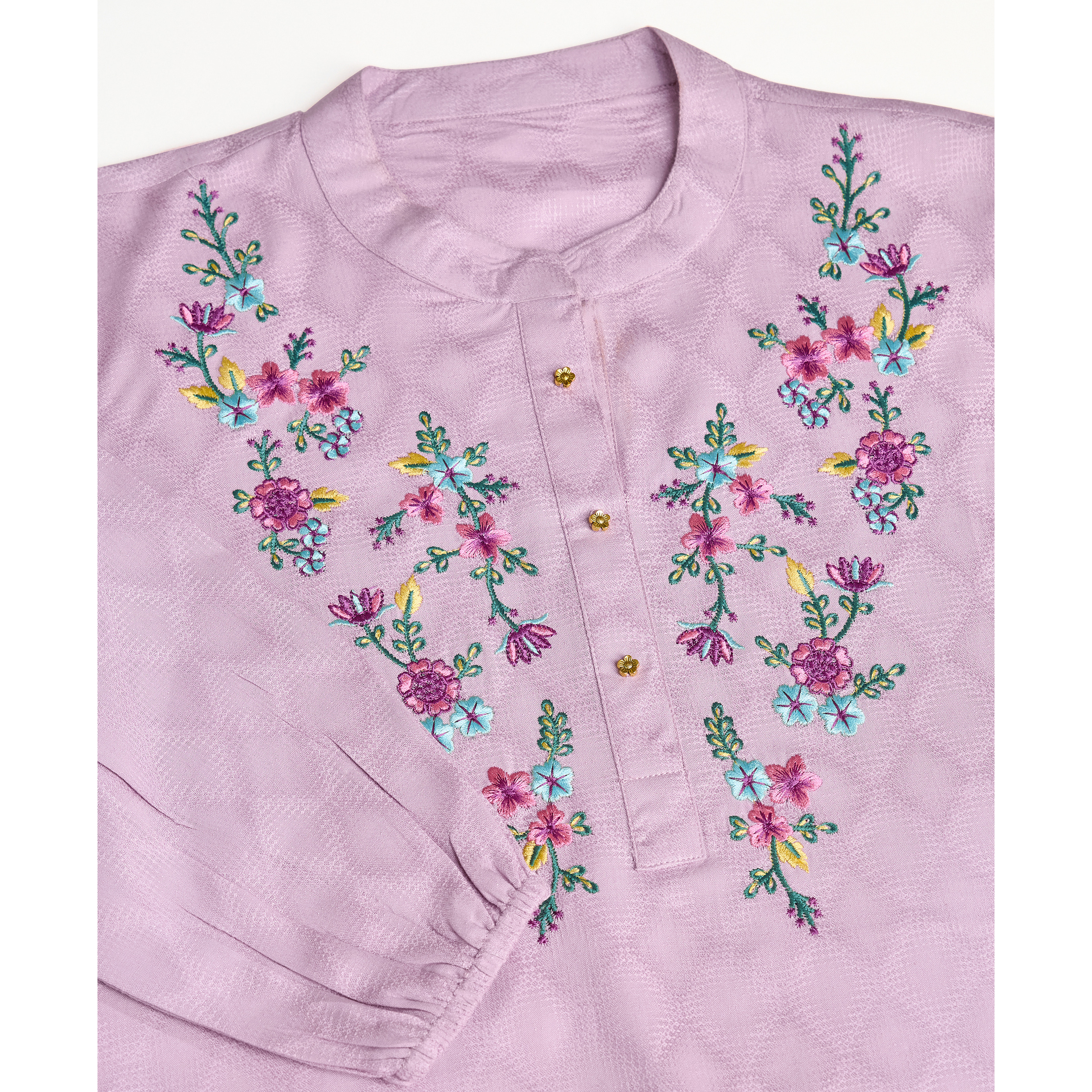 MOJILAA Women's Mauve Pure Viscose Floral Embroidered A-line Top (Size S, Color Mauve)