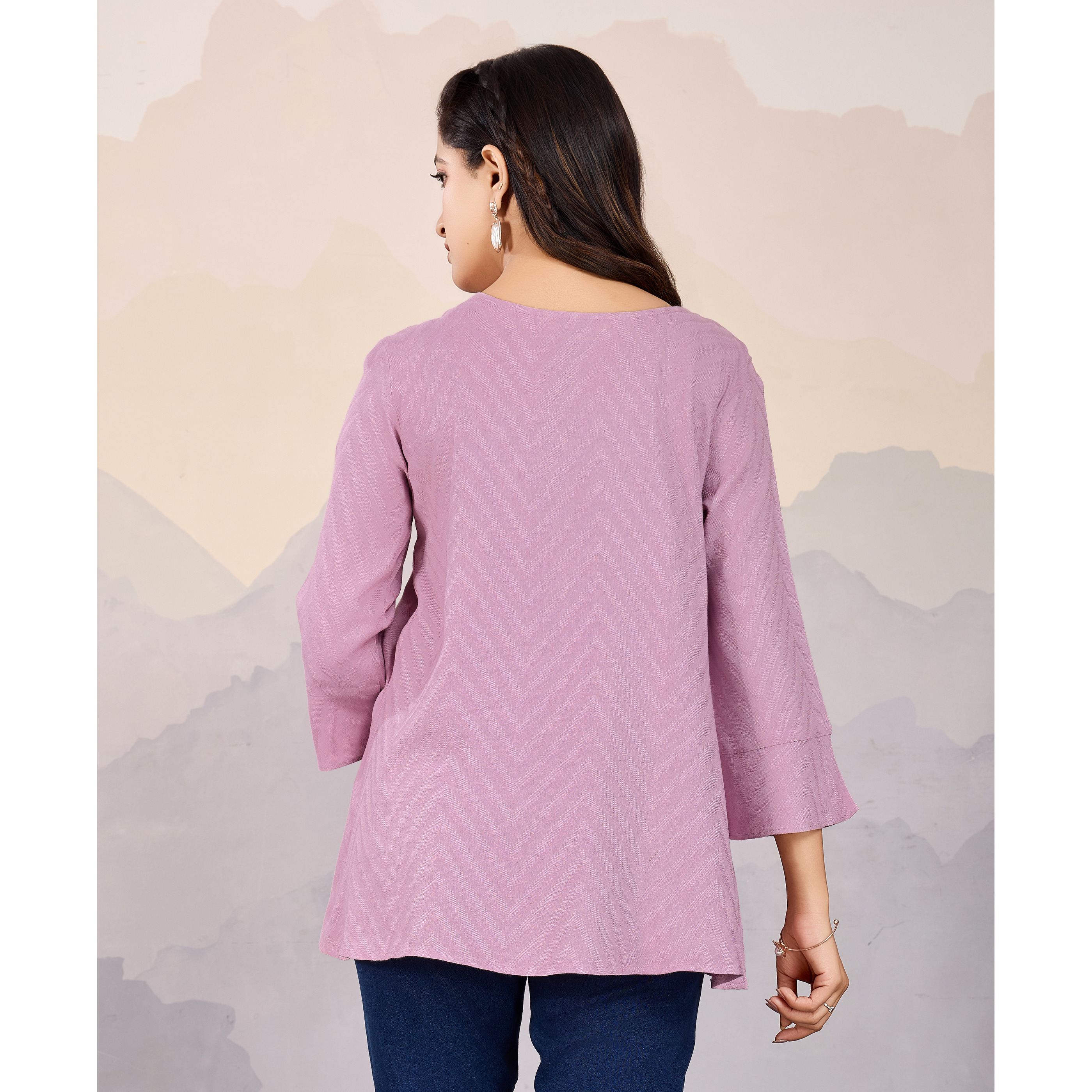 MOJILAA Women's Mauve Pure Viscose Floral Embroidered A-line Top (Size S, Color Mauve)