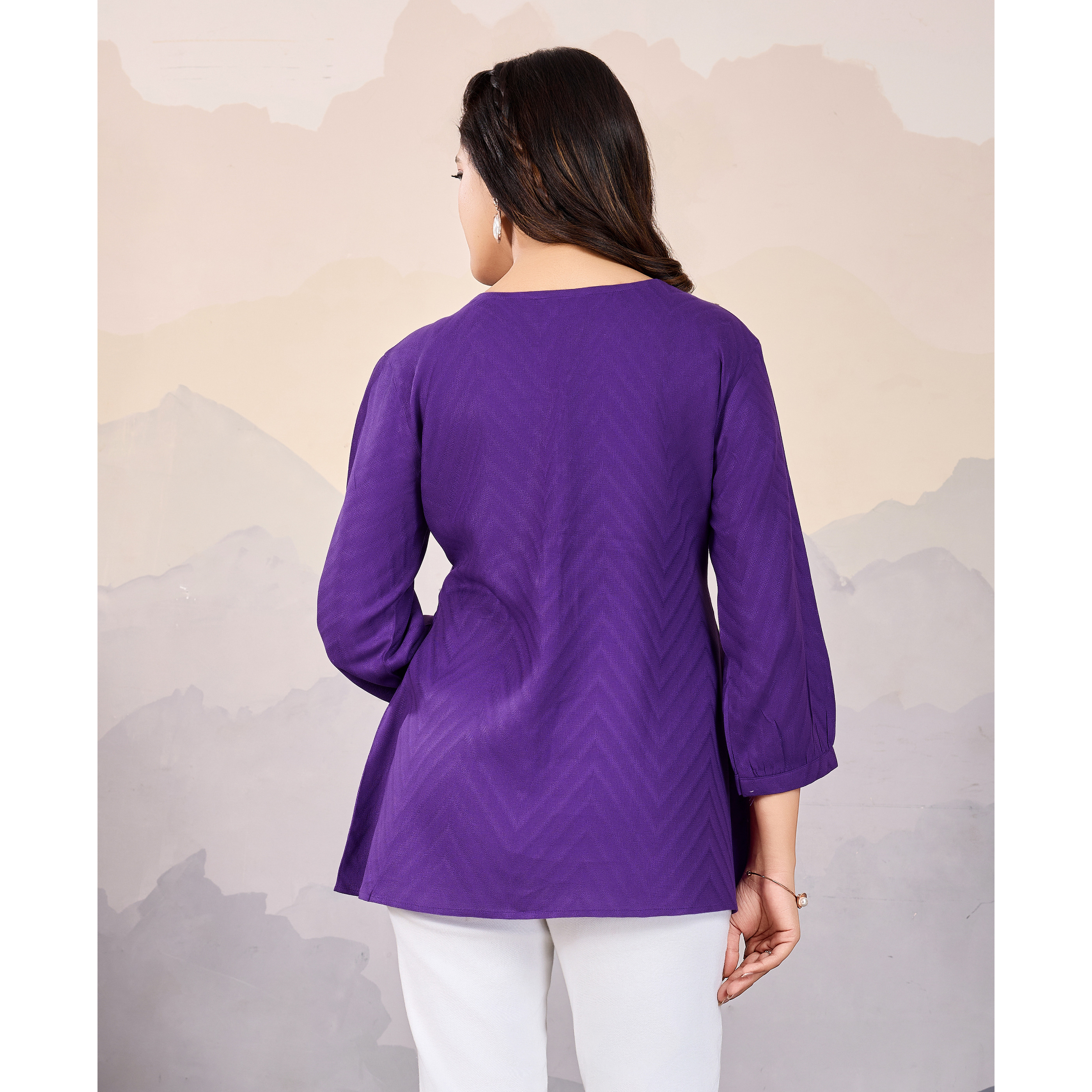 MOJILAA Women's Purple Pure Viscose Floral Embroidered Peplum Top (Size S, Color Purple)