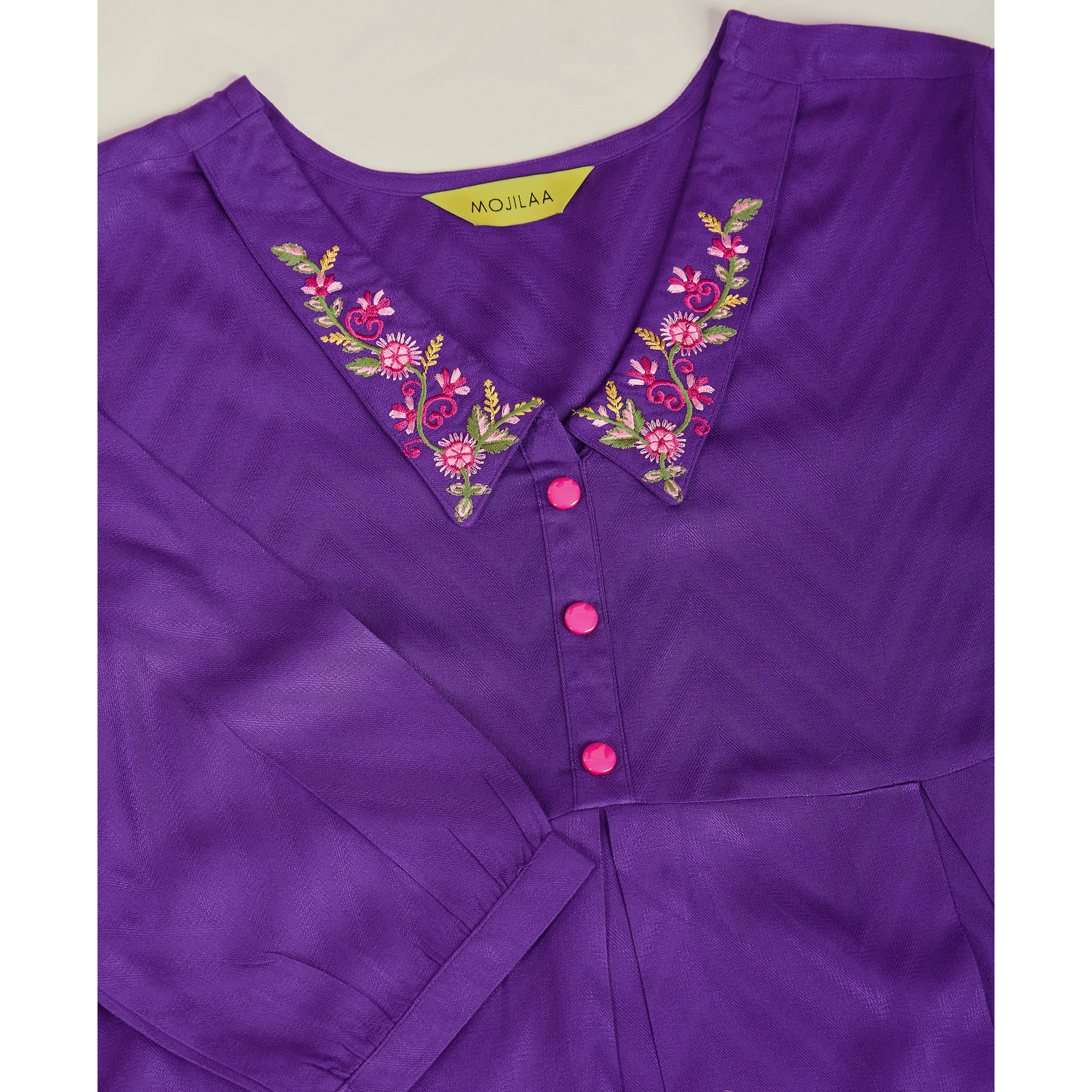 MOJILAA Women's Purple Pure Viscose Floral Embroidered Peplum Top (Size S, Color Purple)