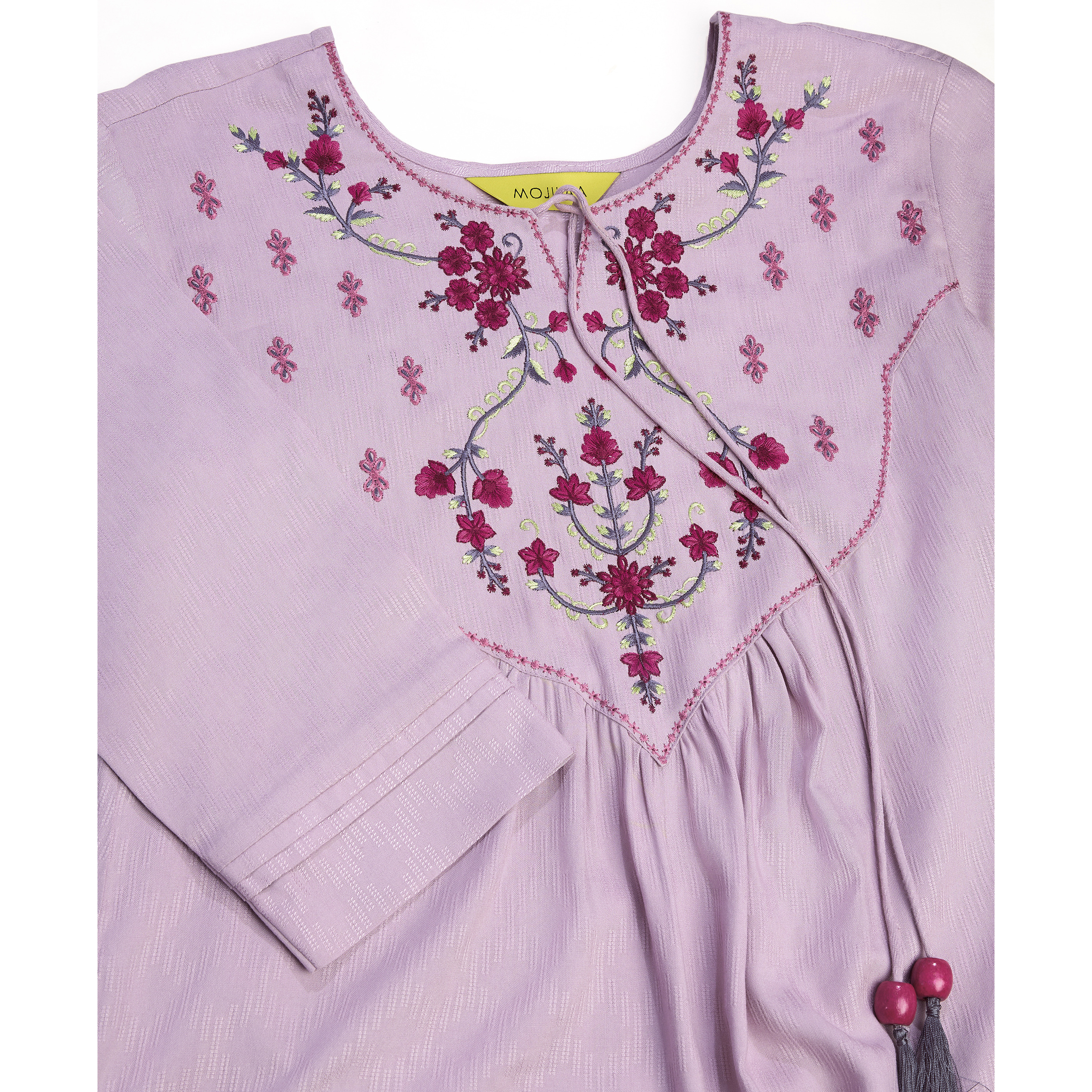 MOJILAA Women's Mauve Pure Viscose Floral Embroidered A-line Top (Size S, Color Mauve)