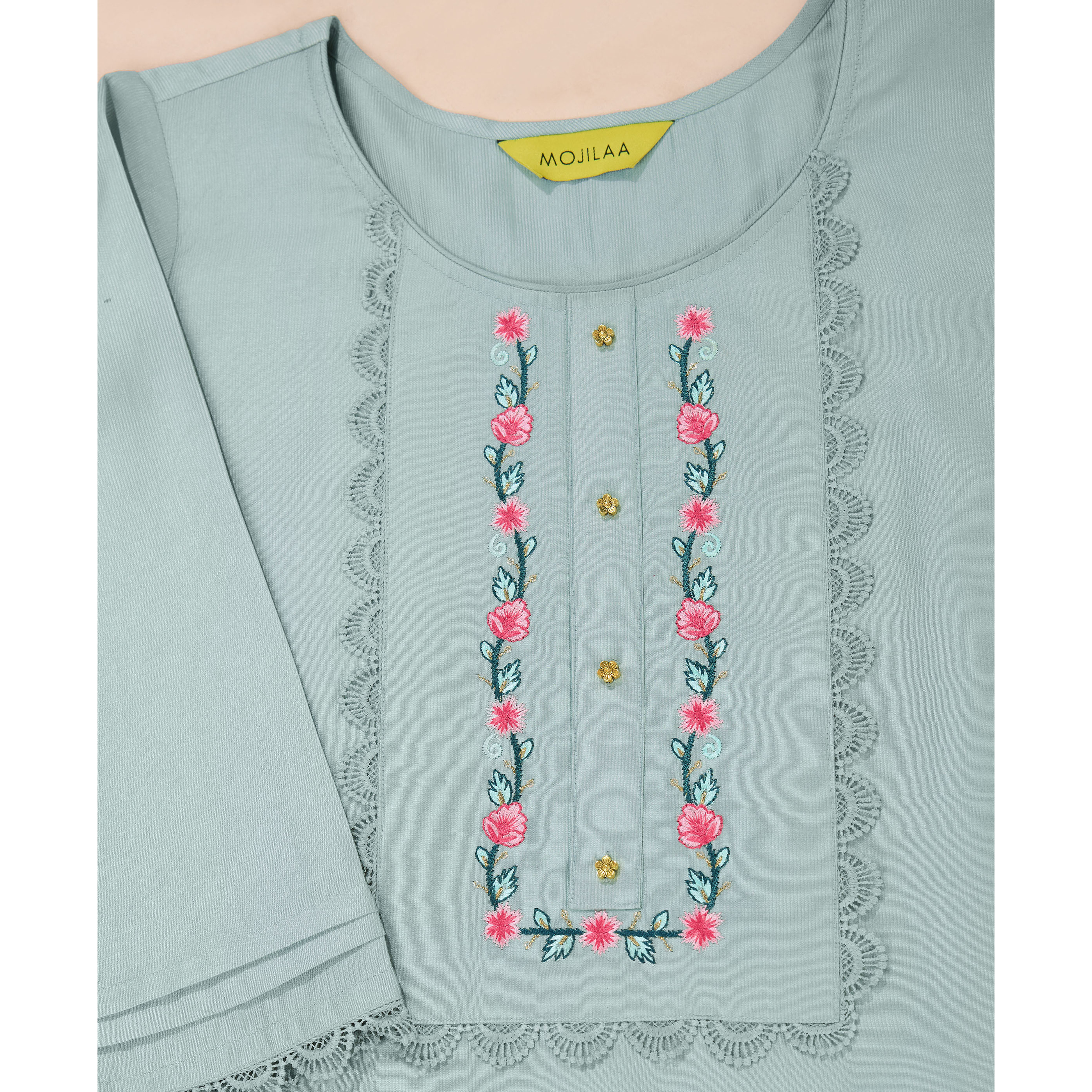MOJILAA Women's Grey Viscose Floral Embroidered Straight Kurta (Size S, Color Grey)