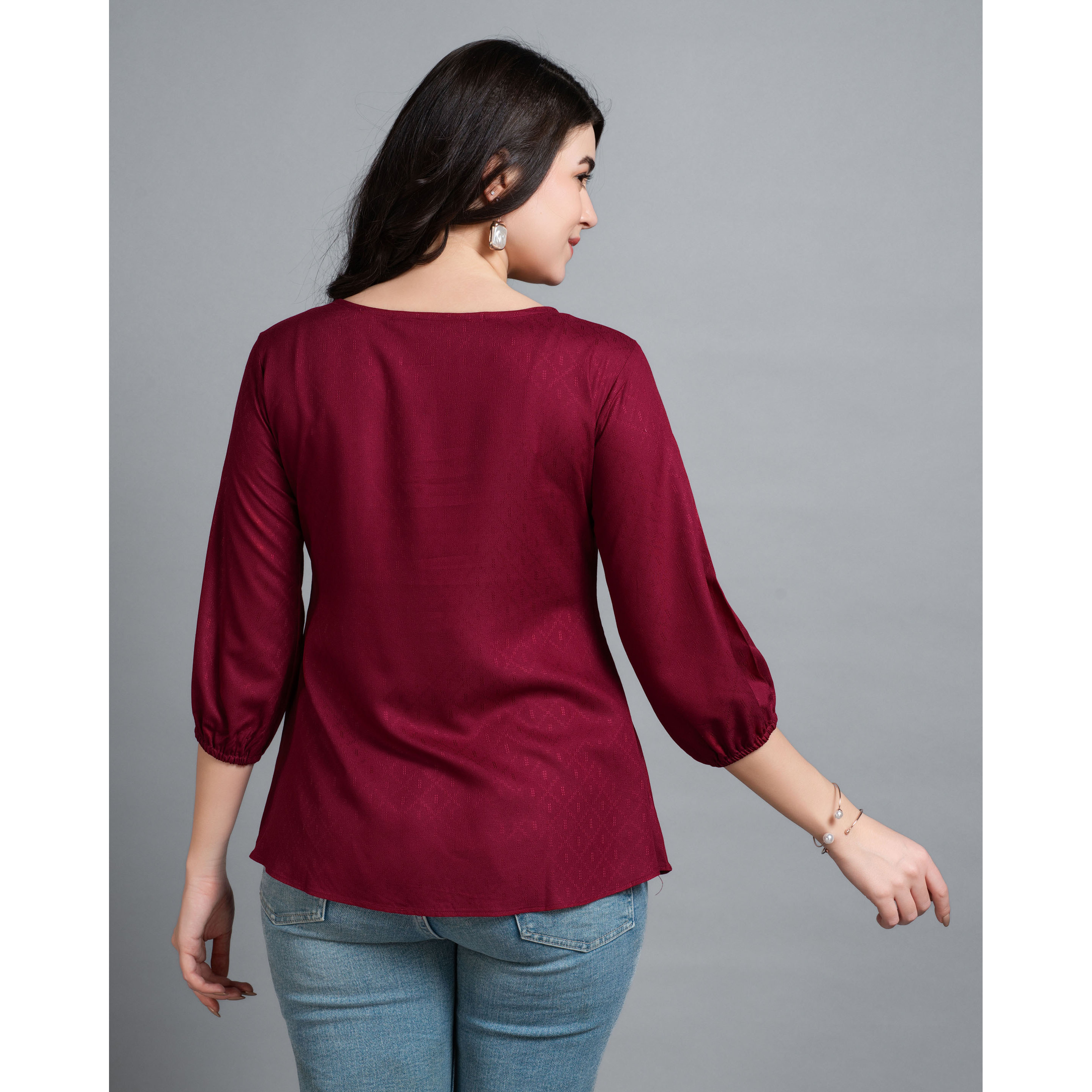 MOJILAA Women's Maroon Pure Viscose Rayon Floral Embroidered A-line Top