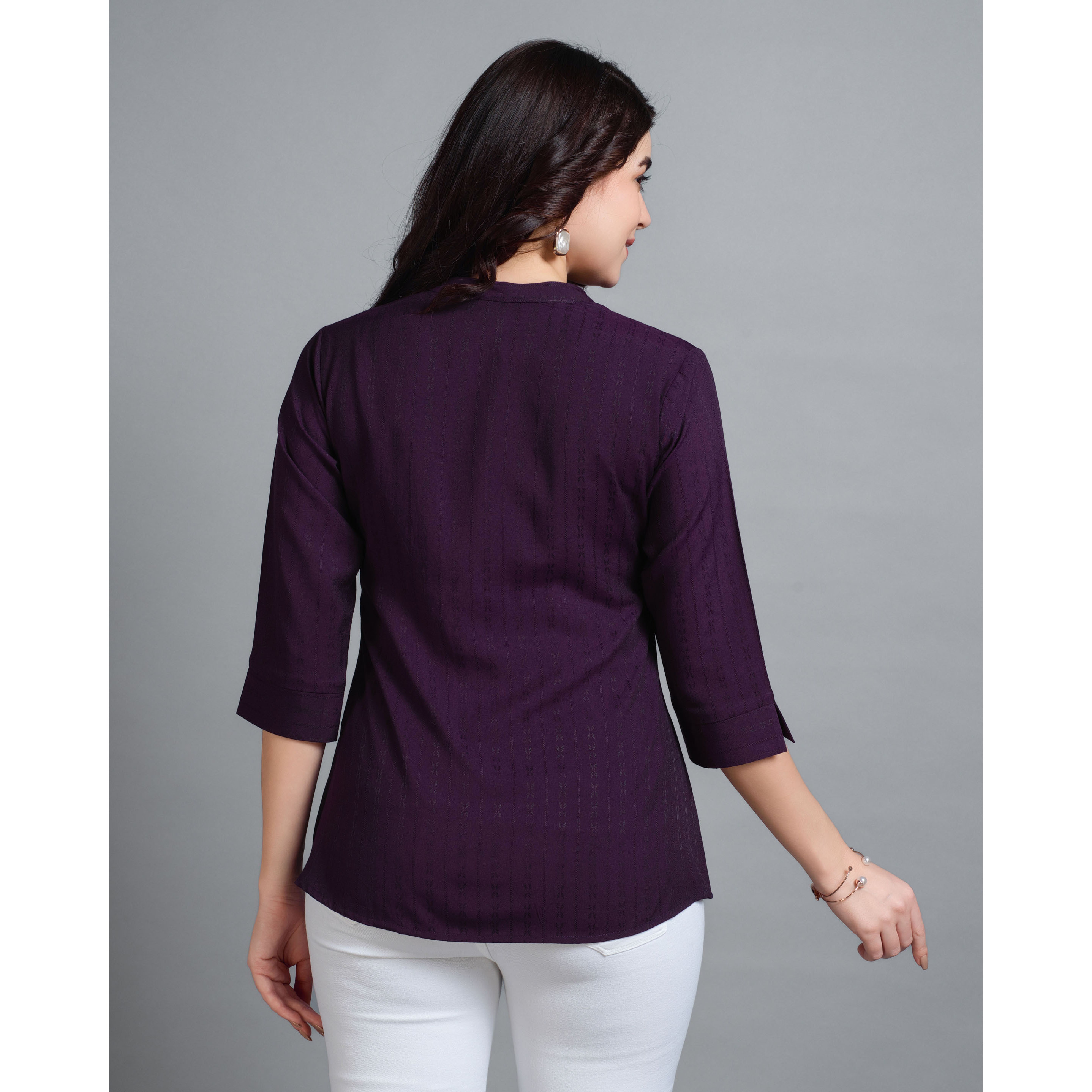 MOJILAA Women's Wine Pure Viscose Rayon Floral Embroidered A-line Top
