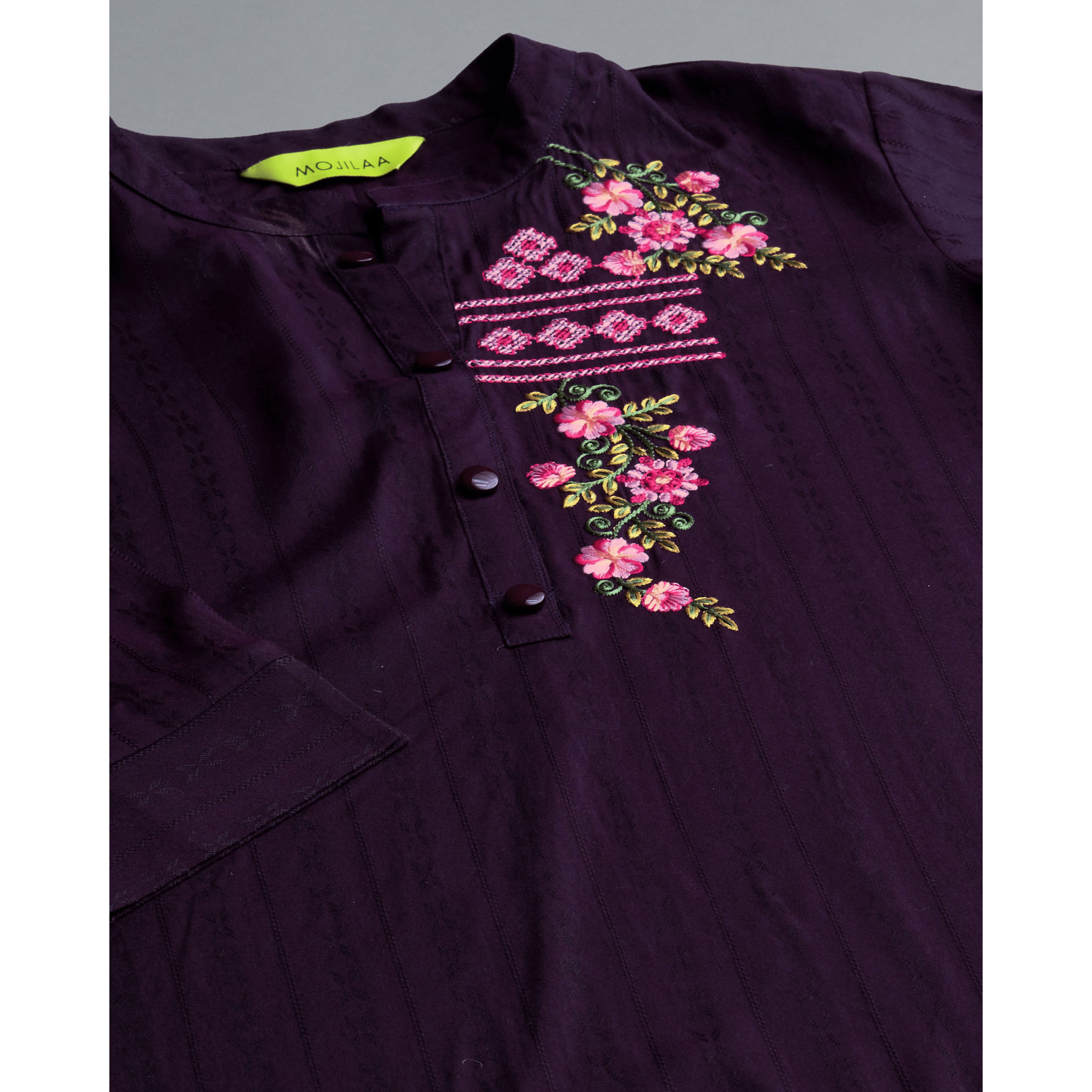 MOJILAA Women's Wine Pure Viscose Rayon Floral Embroidered A-line Top