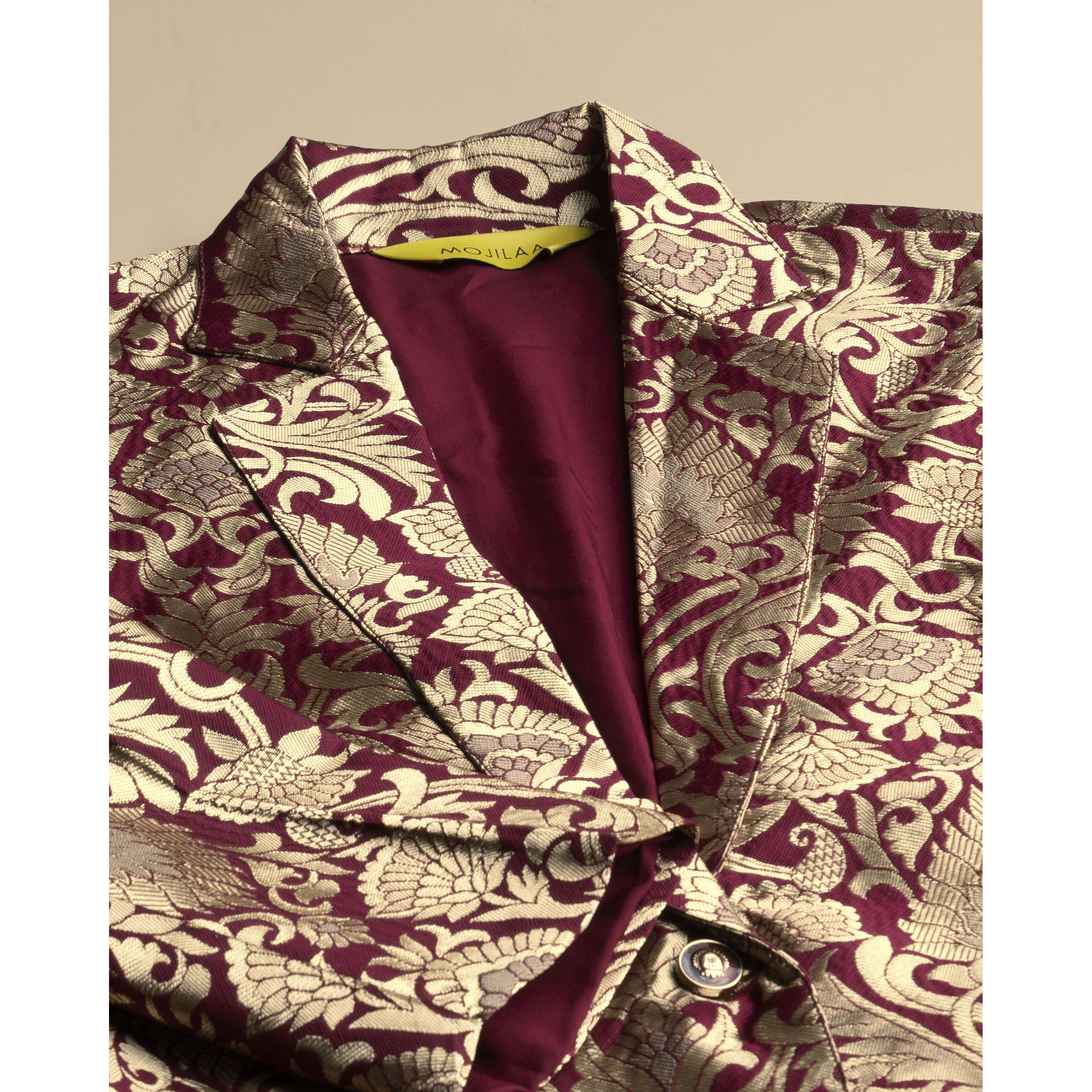 MOJILAA Women's Maroon Jacquard Ethnic Motifs Brocade Woven Design Festive & Party Co-ord Set