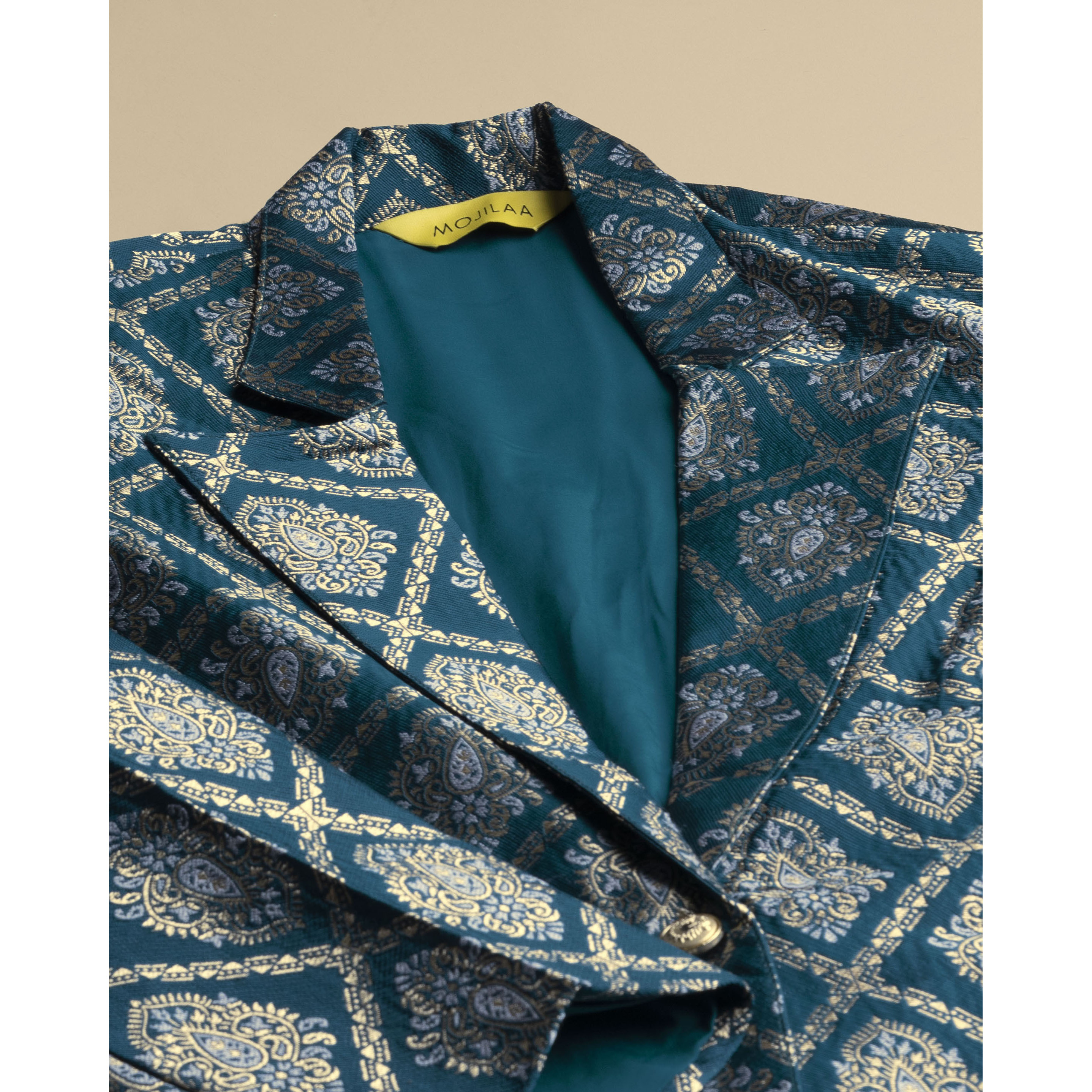 MOJILAA Women's Teal Jacquard Paisley Brocade Woven Design Festive & Party Co-ord Set