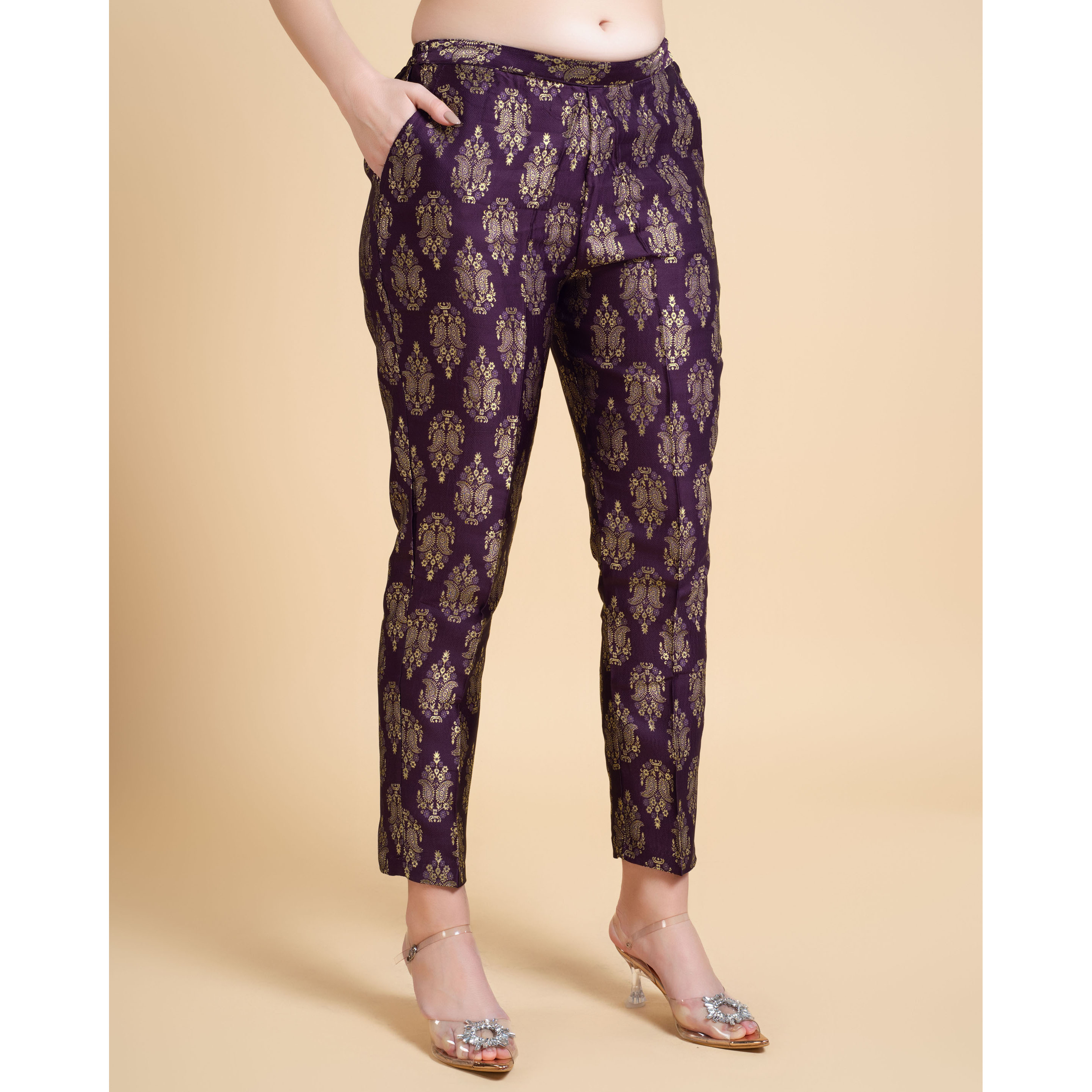 MOJILAA Women's Wine Jacquard Paisley Brocade Woven Design Festive & Party Co-ord Set