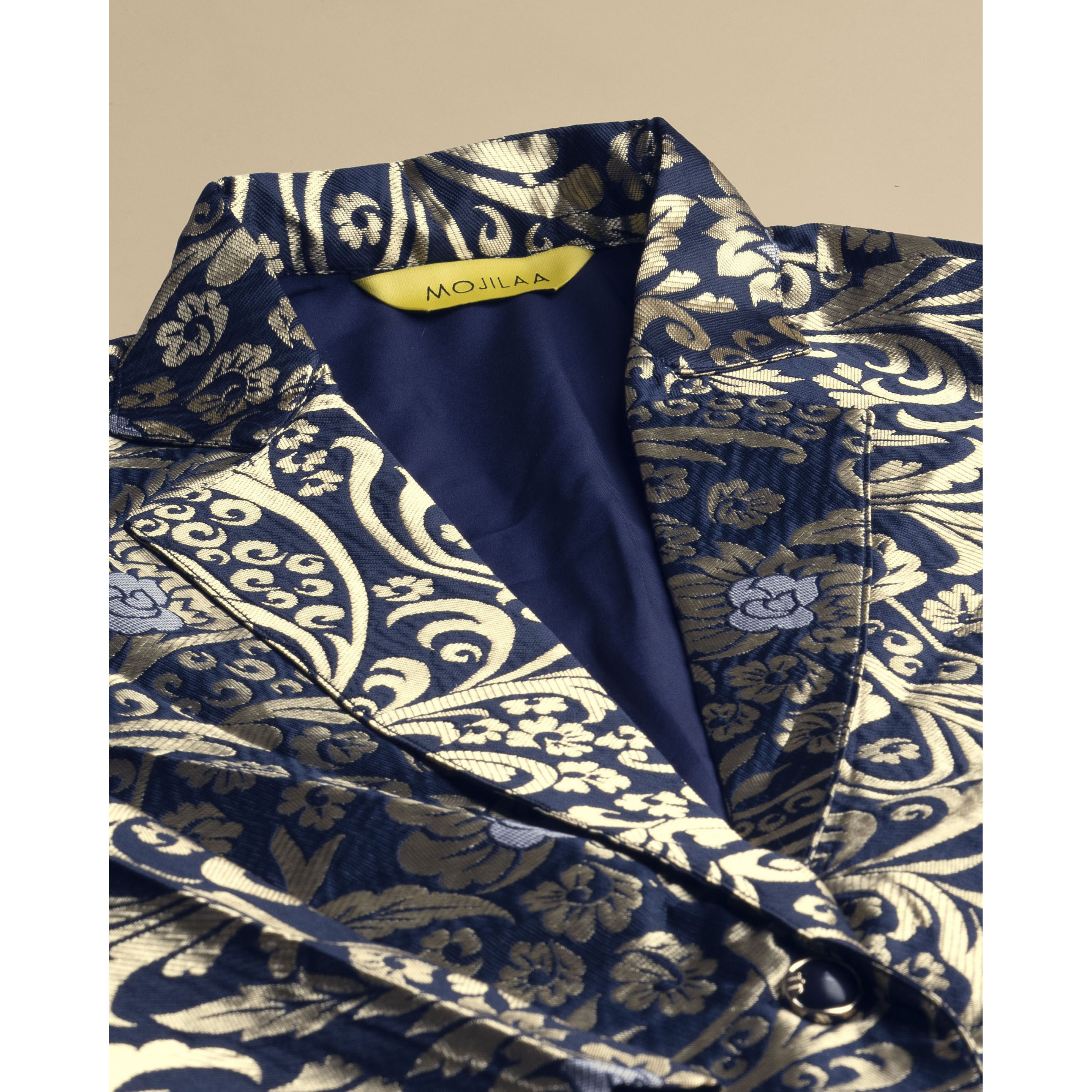 MOJILAA Women's Navy Blue Jacquard Ethnic Motifs Brocade Woven Design Festive & Party Co-ord Set
