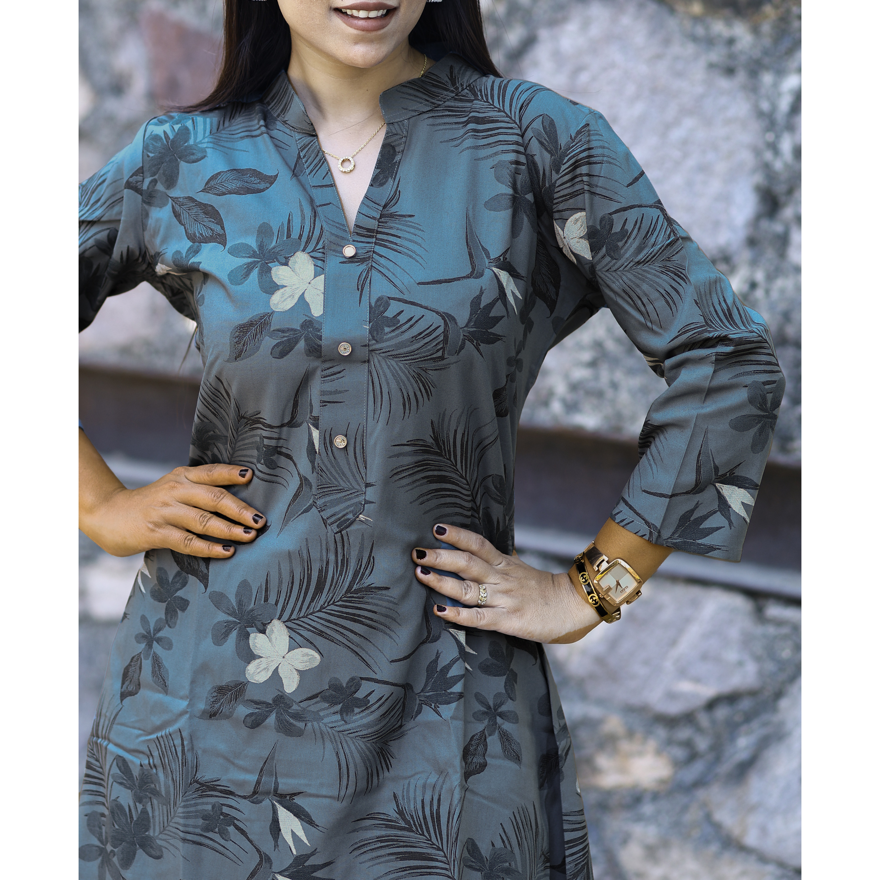 MOJILAA Women's Blue Rayon Viscose 21 KG Floral & Leaf Printed Causal Co-ord Set