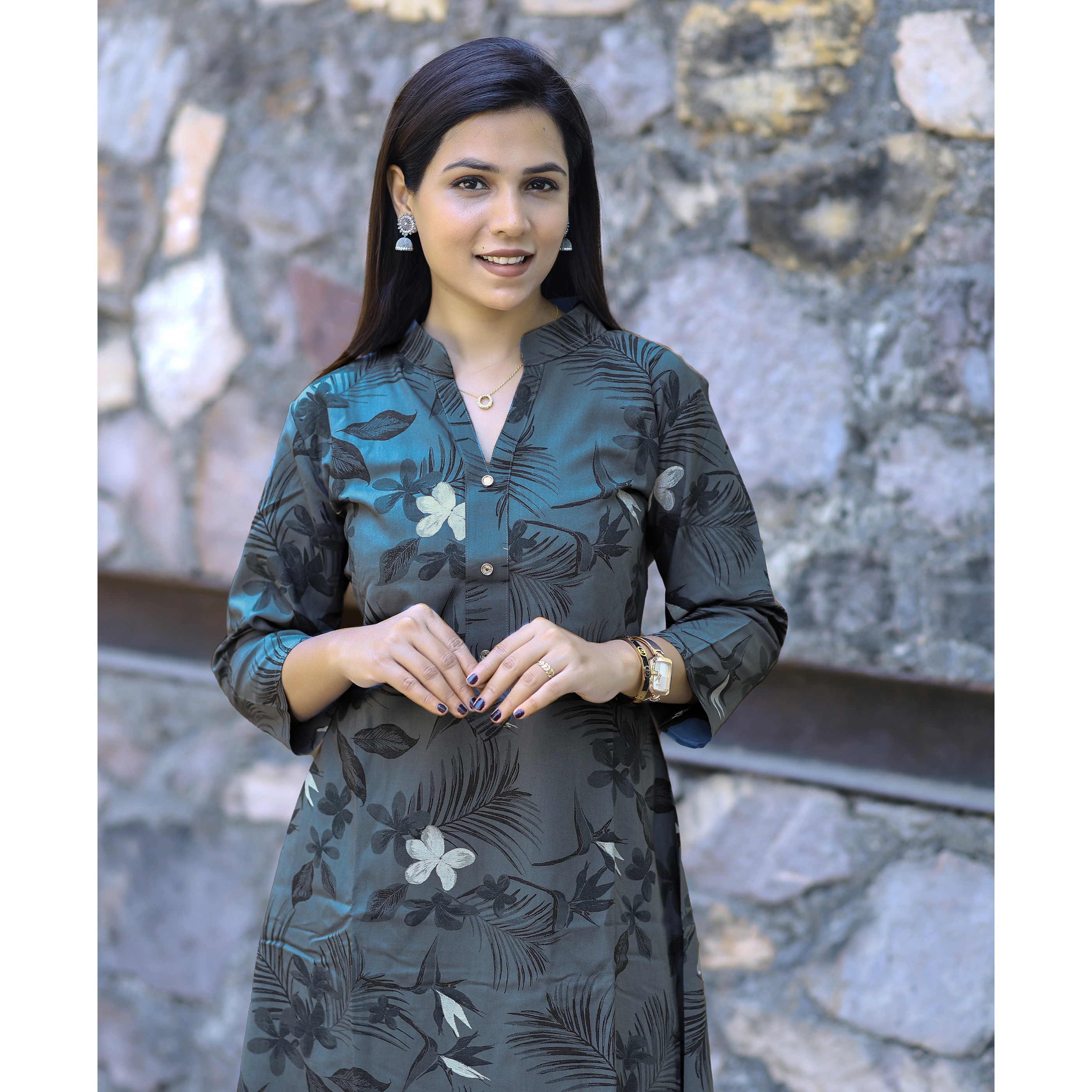 MOJILAA Women's Blue Rayon Viscose 21 KG Floral & Leaf Printed Causal Co-ord Set
