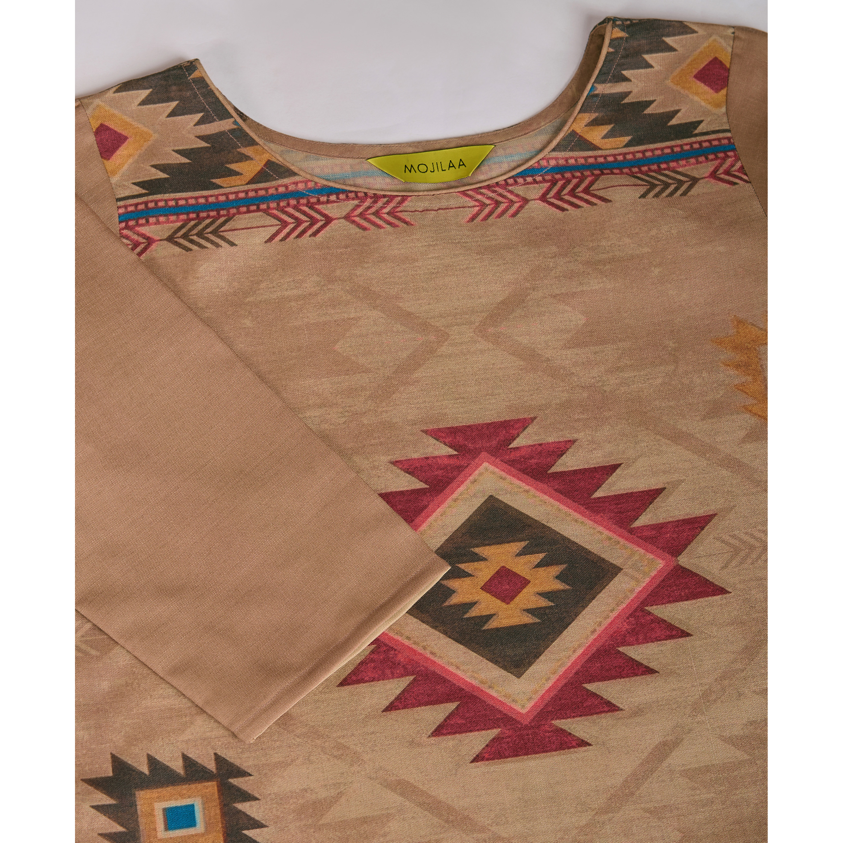 MOJILAA Women's Bronze Linen Silk Geometric Printed Causal Co-ord Set