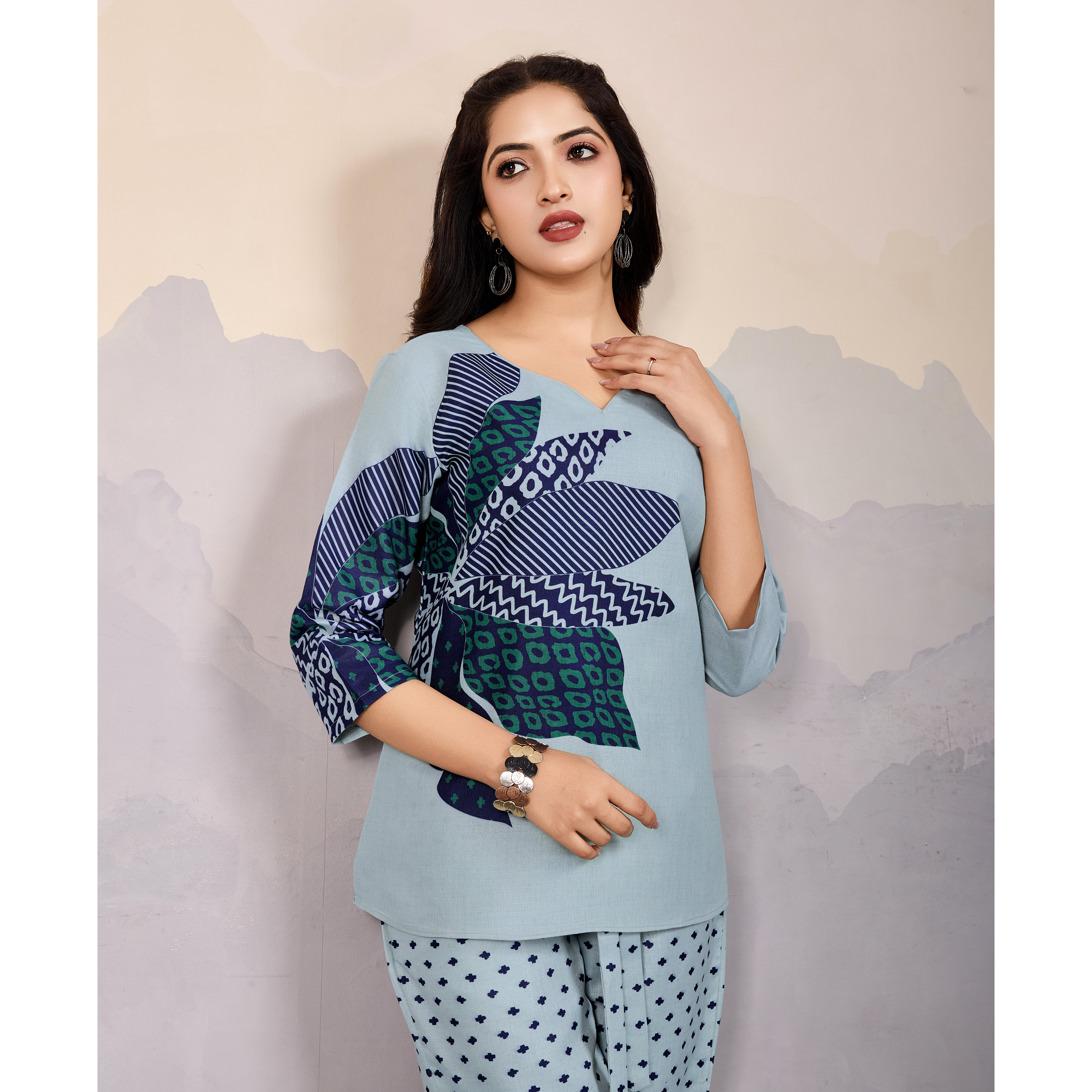 MOJILAA Women's Grey Linen Silk Floral Printed Causal Co-ord Set