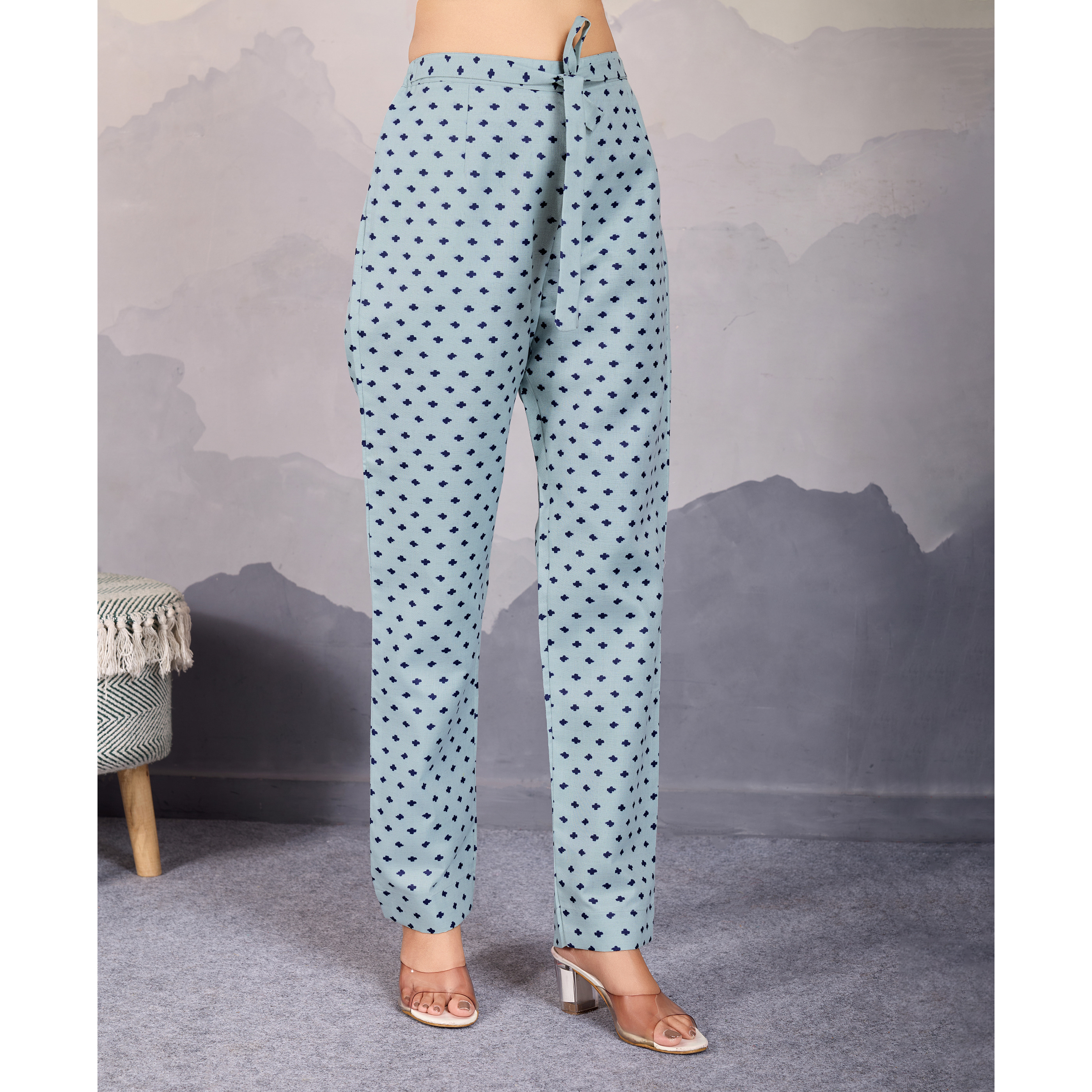 MOJILAA Women's Grey Linen Silk Floral Printed Causal Co-ord Set