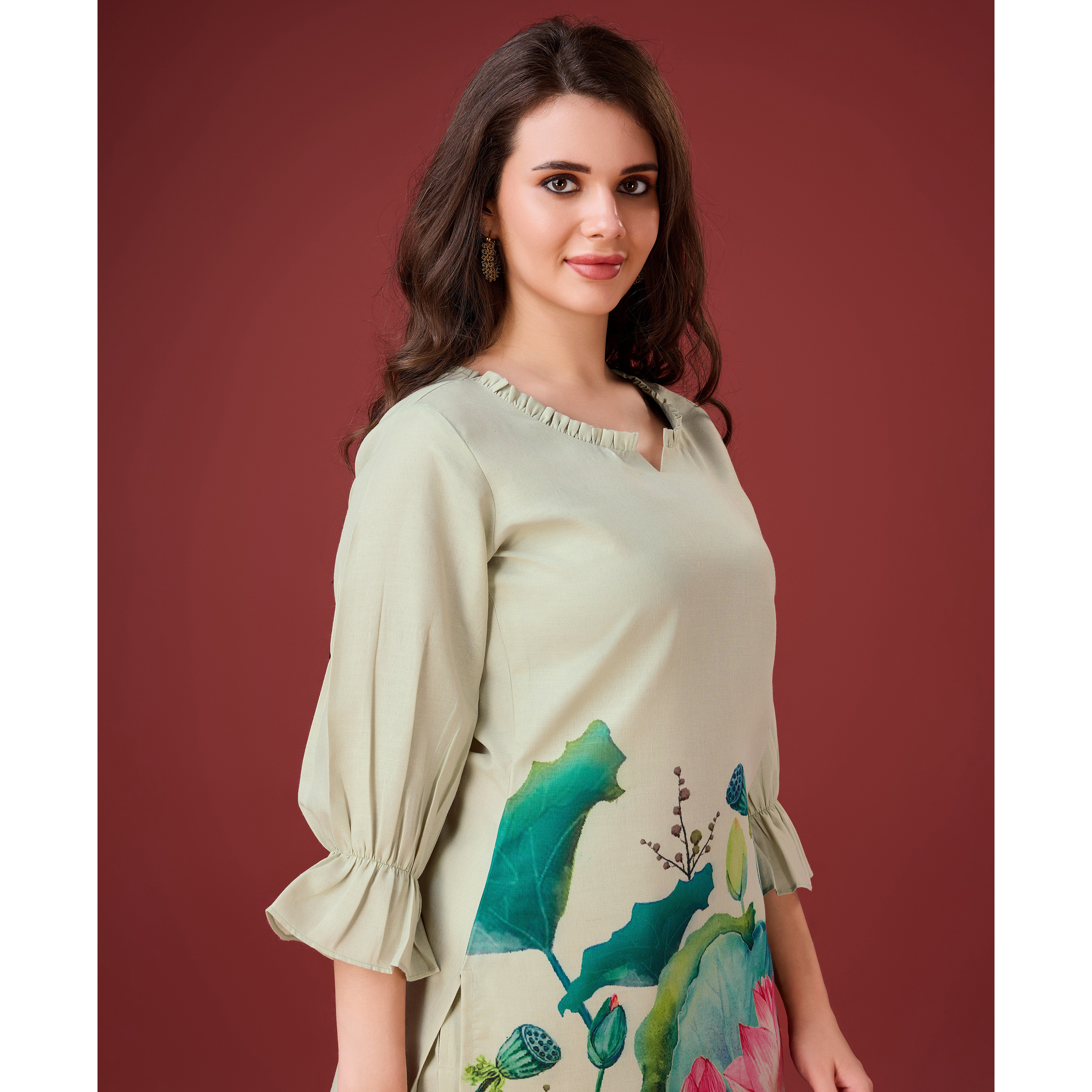 MOJILAA Women's Ivory Linen Floral Print Causal Co-ord Set