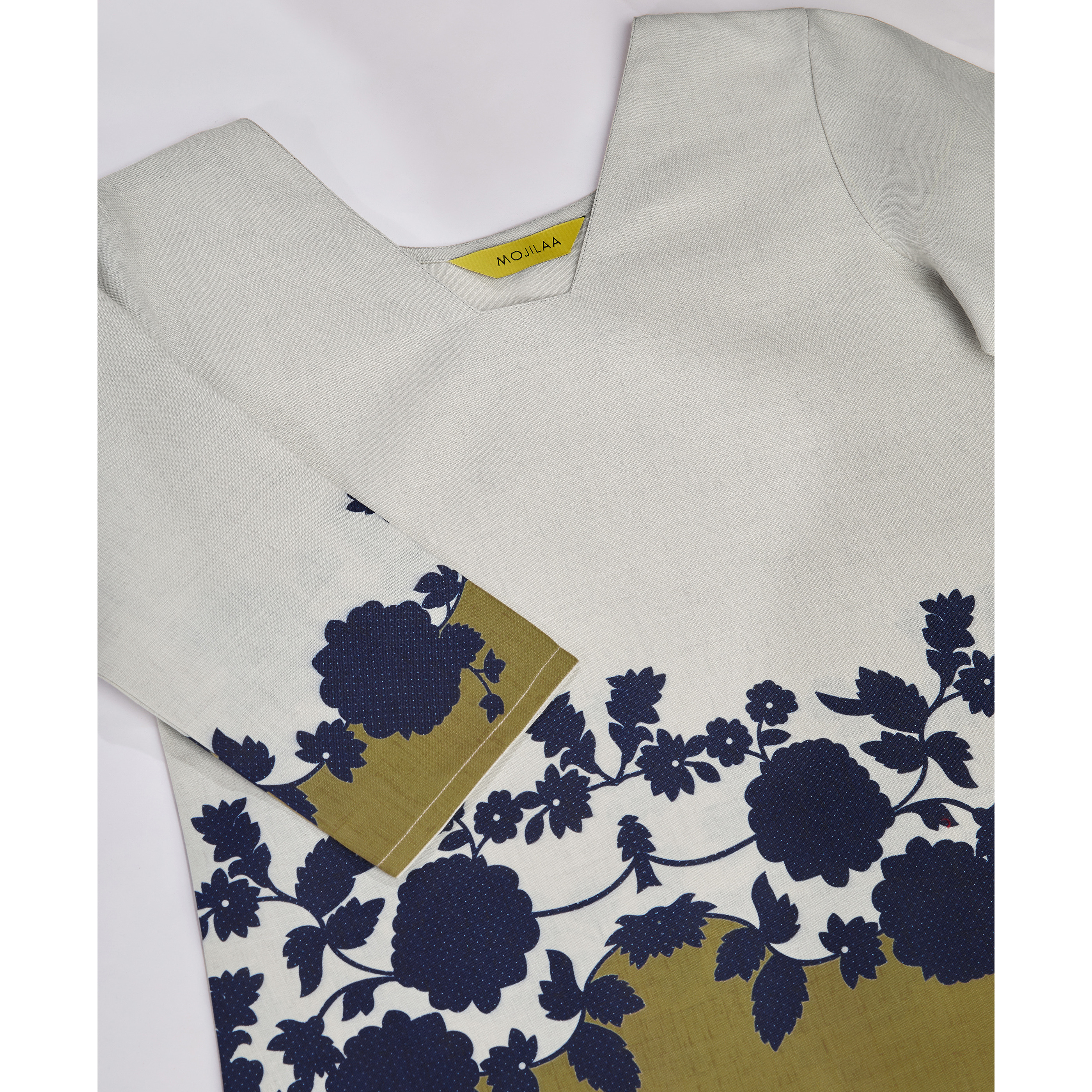 MOJILAA Women's Ivory Linen Silk Floral Printed Causal Co-ord Set