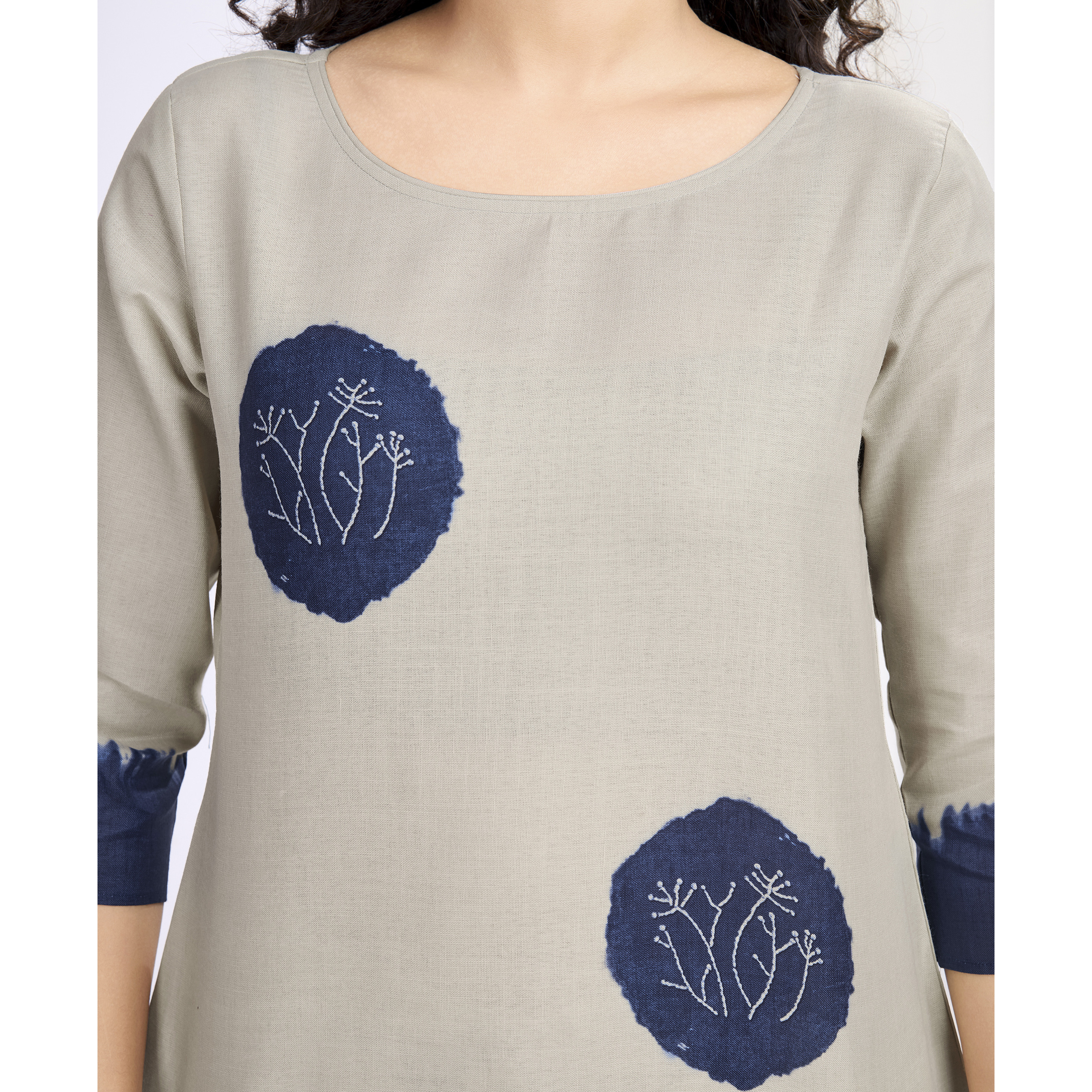 MOJILAA Women's Khaki Linen Silk Shibori Printed Causal Co-ord Set