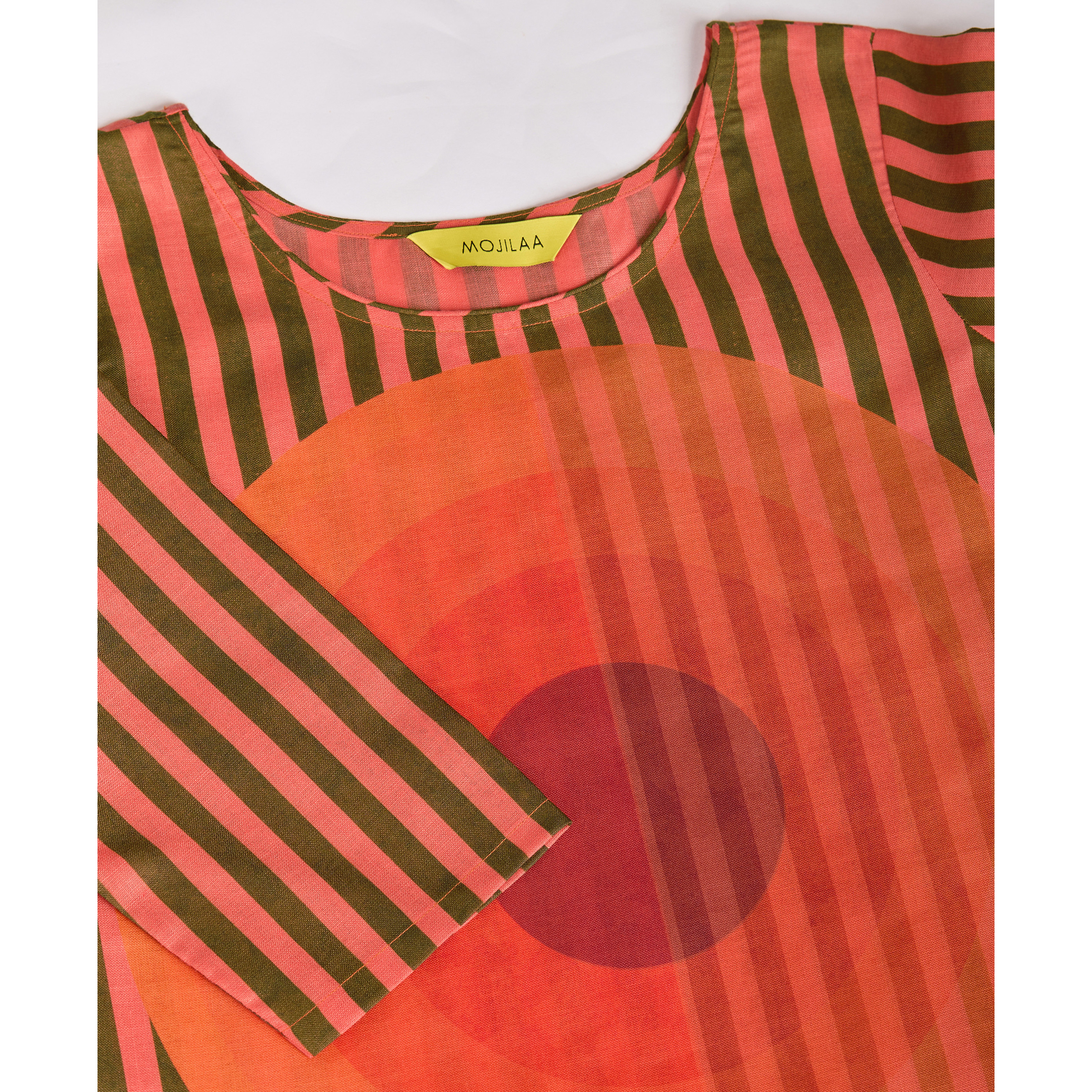 MOJILAA Women's Orange Linen Silk Stripes Printed Causal Co-ord Set