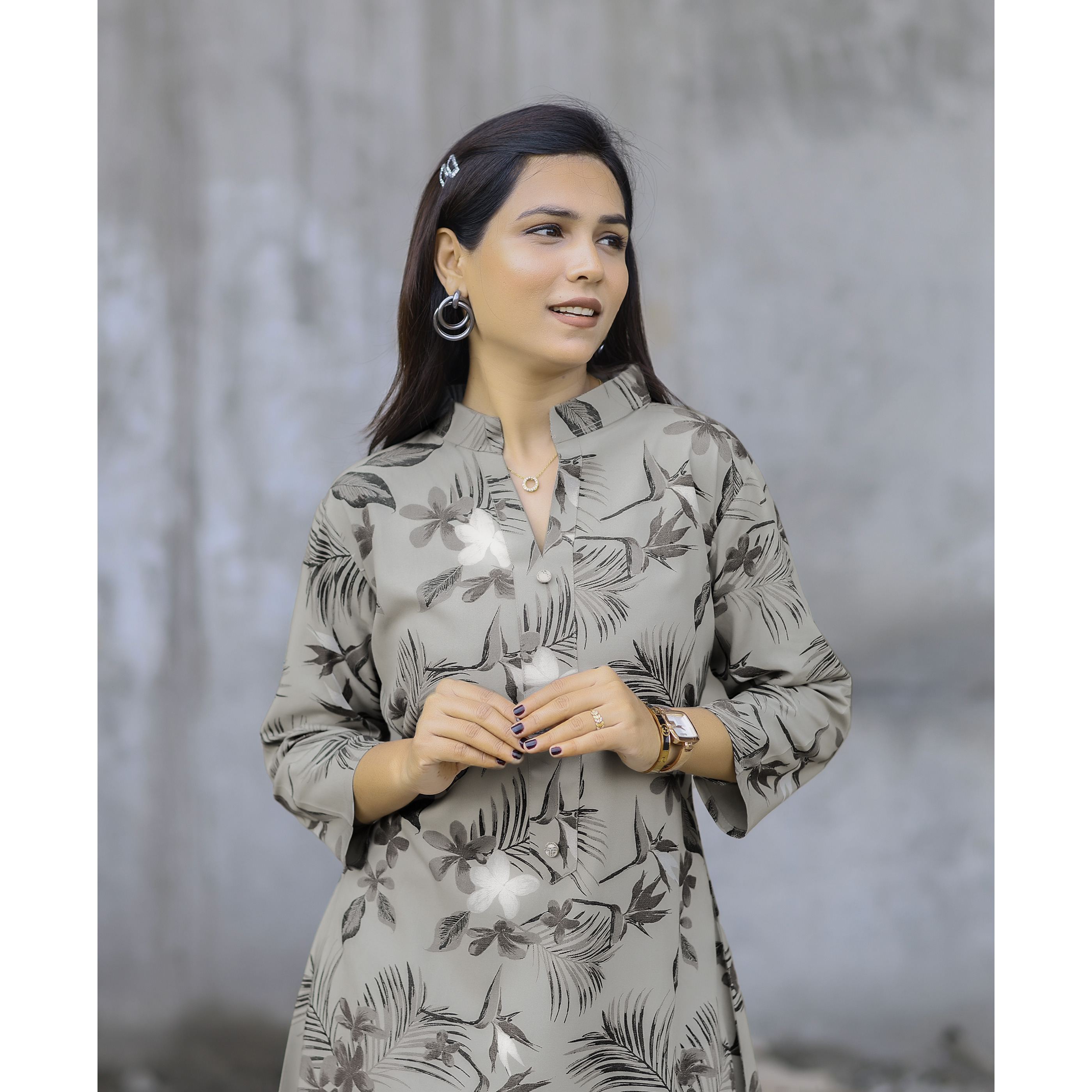 MOJILAA Women's Tan Rayon Viscose 21 KG Floral & Leaf Printed Causal Co-ord Set