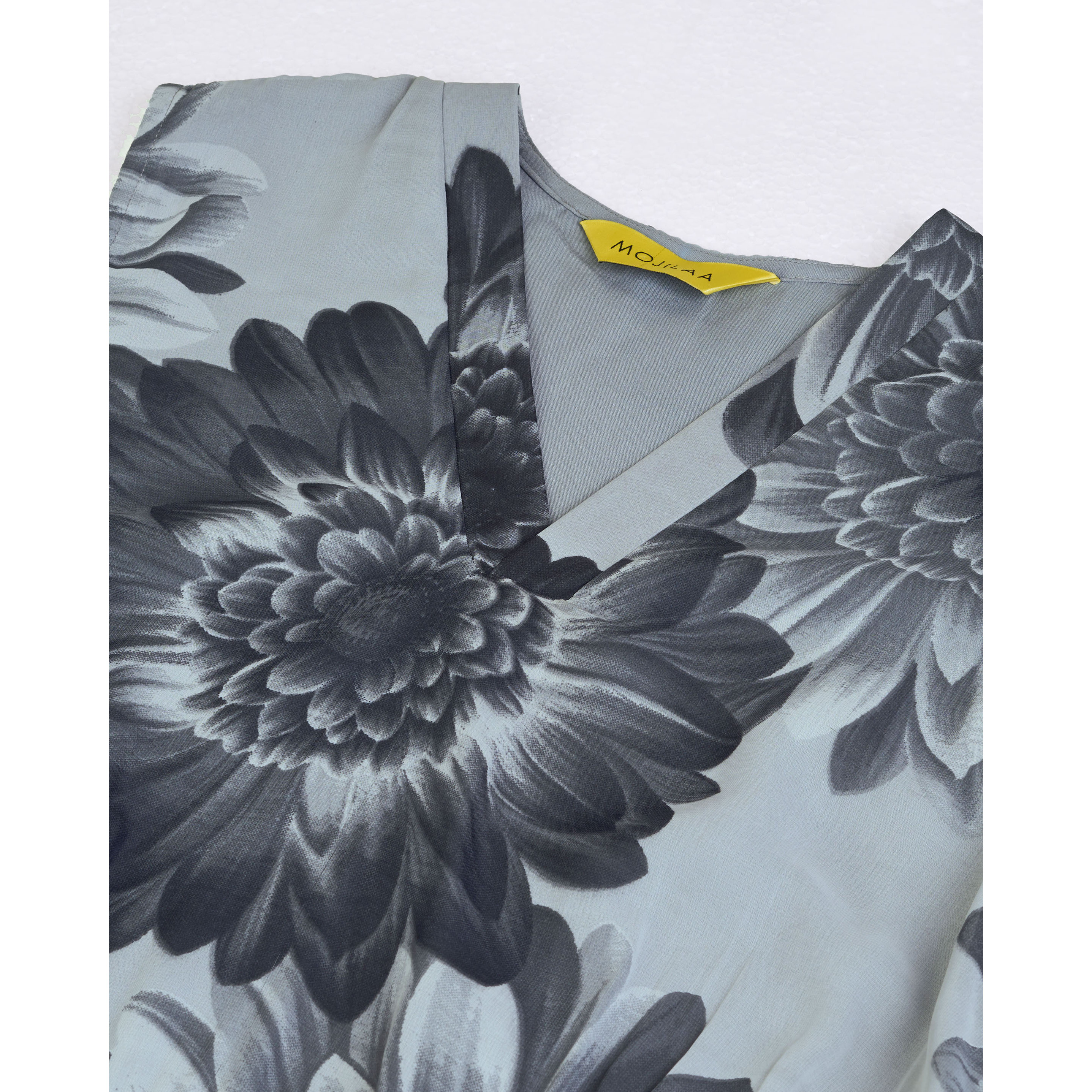 MOJILAA Women's Black Georgette Floral Printed Gathered Dress (Size S, Color Black)