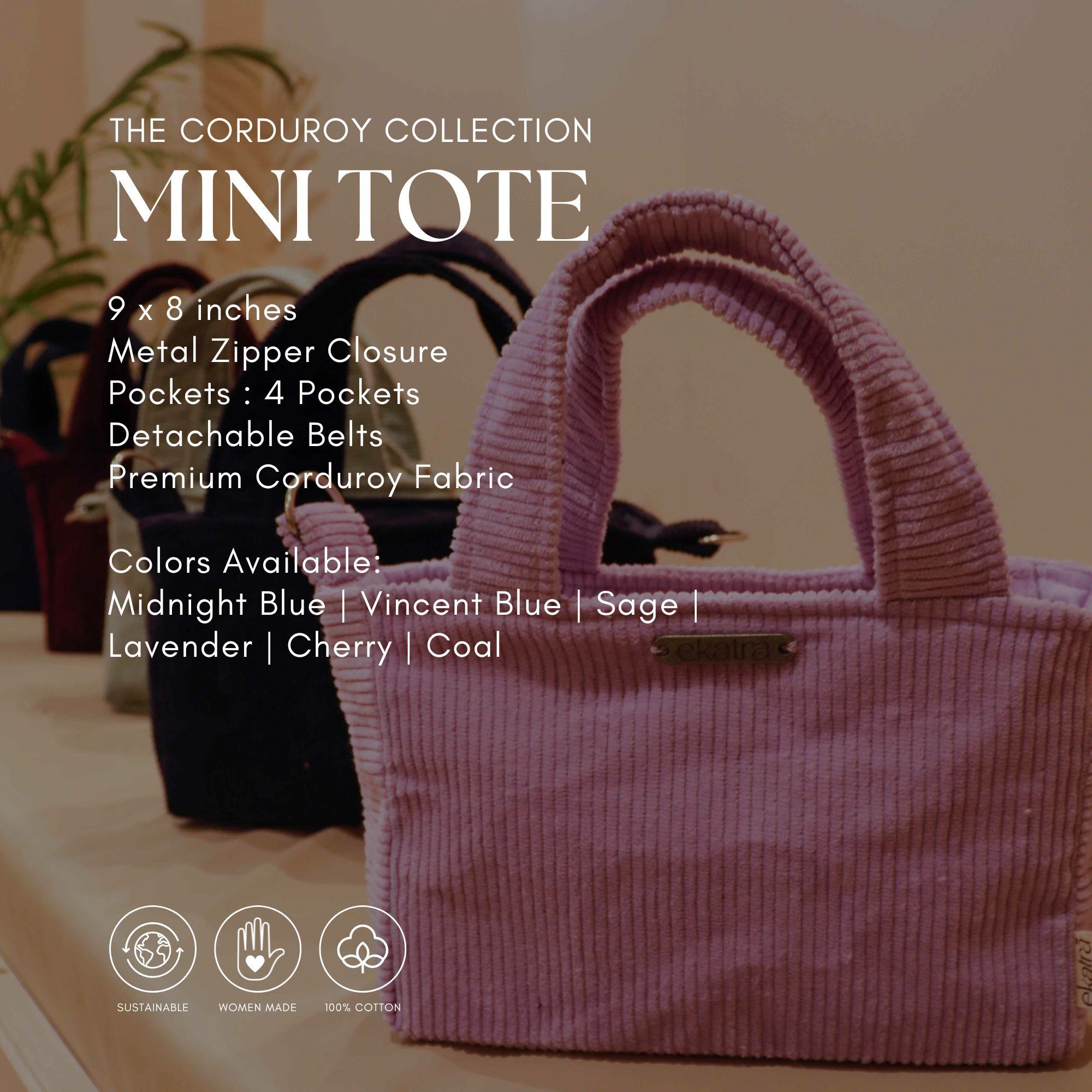Corduroy Mini Tote - Lavendar