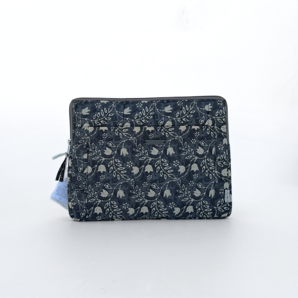 Cotton Laptop Sleeve/Cover - Black Floral - 13 inches