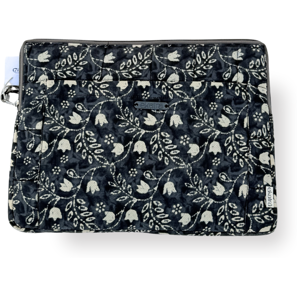 Cotton Laptop Sleeve/Cover - Black Floral - 13 inches