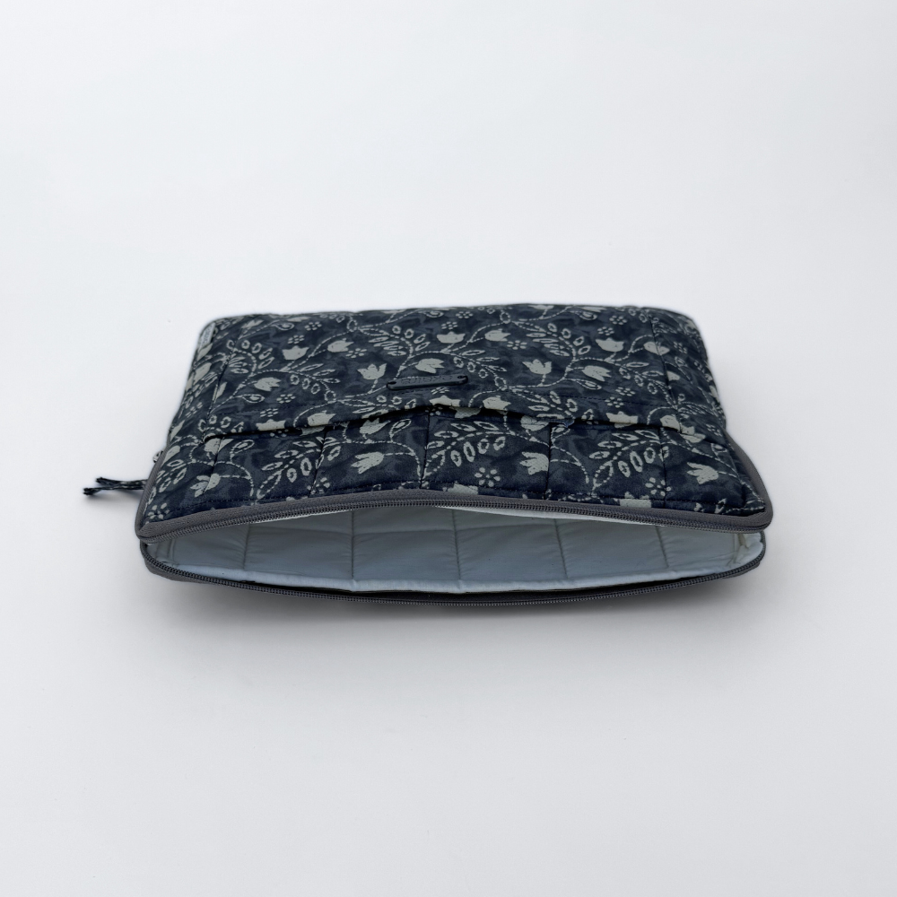 Cotton Laptop Sleeve/Cover - Black Floral - 13 inches