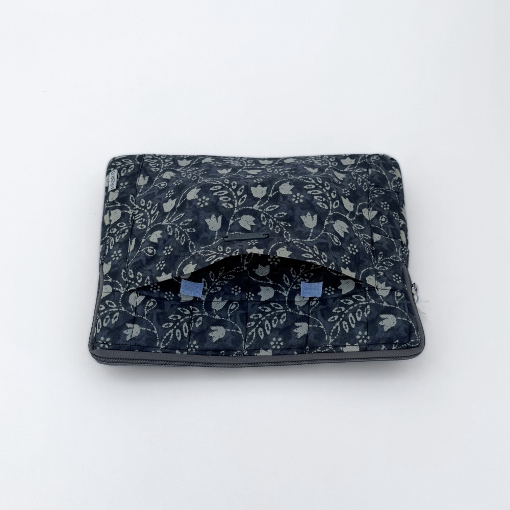 Cotton Laptop Sleeve/Cover - Black Floral - 13 inches