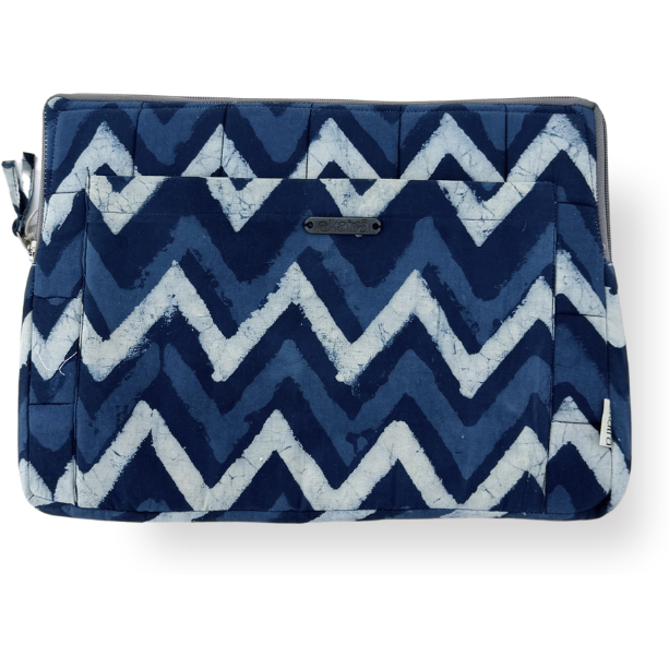 Cotton Laptop Sleeve/Cover - Indigo Chevron - 13 inches
