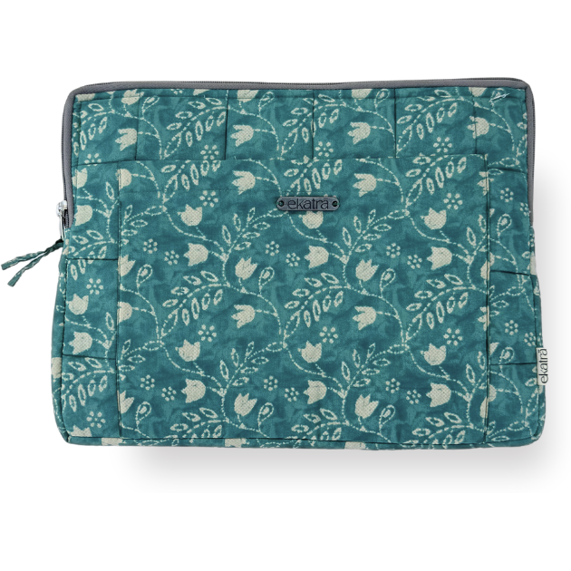 Cotton Laptop Sleeve/Cover - Teal Floral - 13 inches