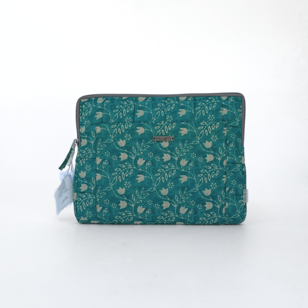 Cotton Laptop Sleeve/Cover - Teal Floral - 13 inches
